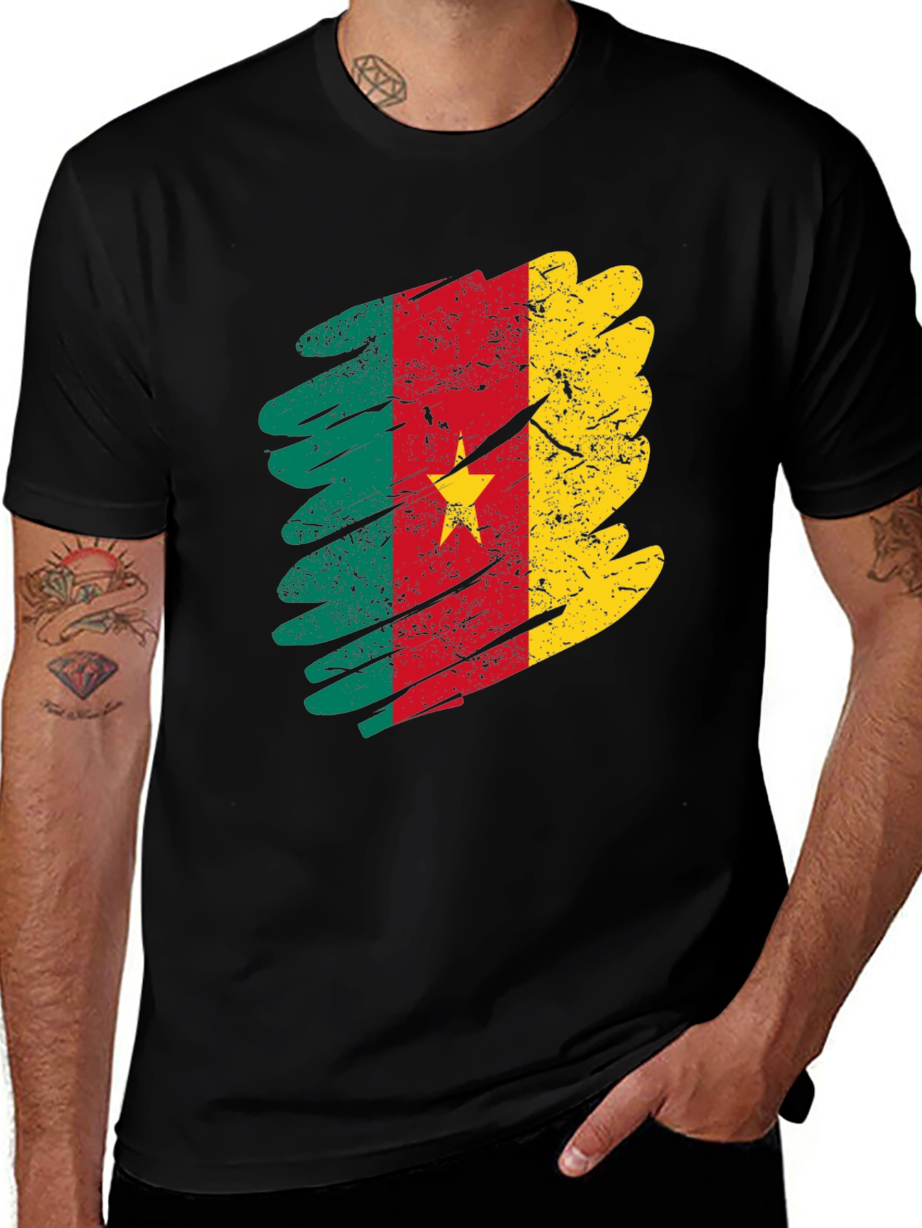 Variant 12 of Cameroon Flag Brushstroke Black T-Shirt