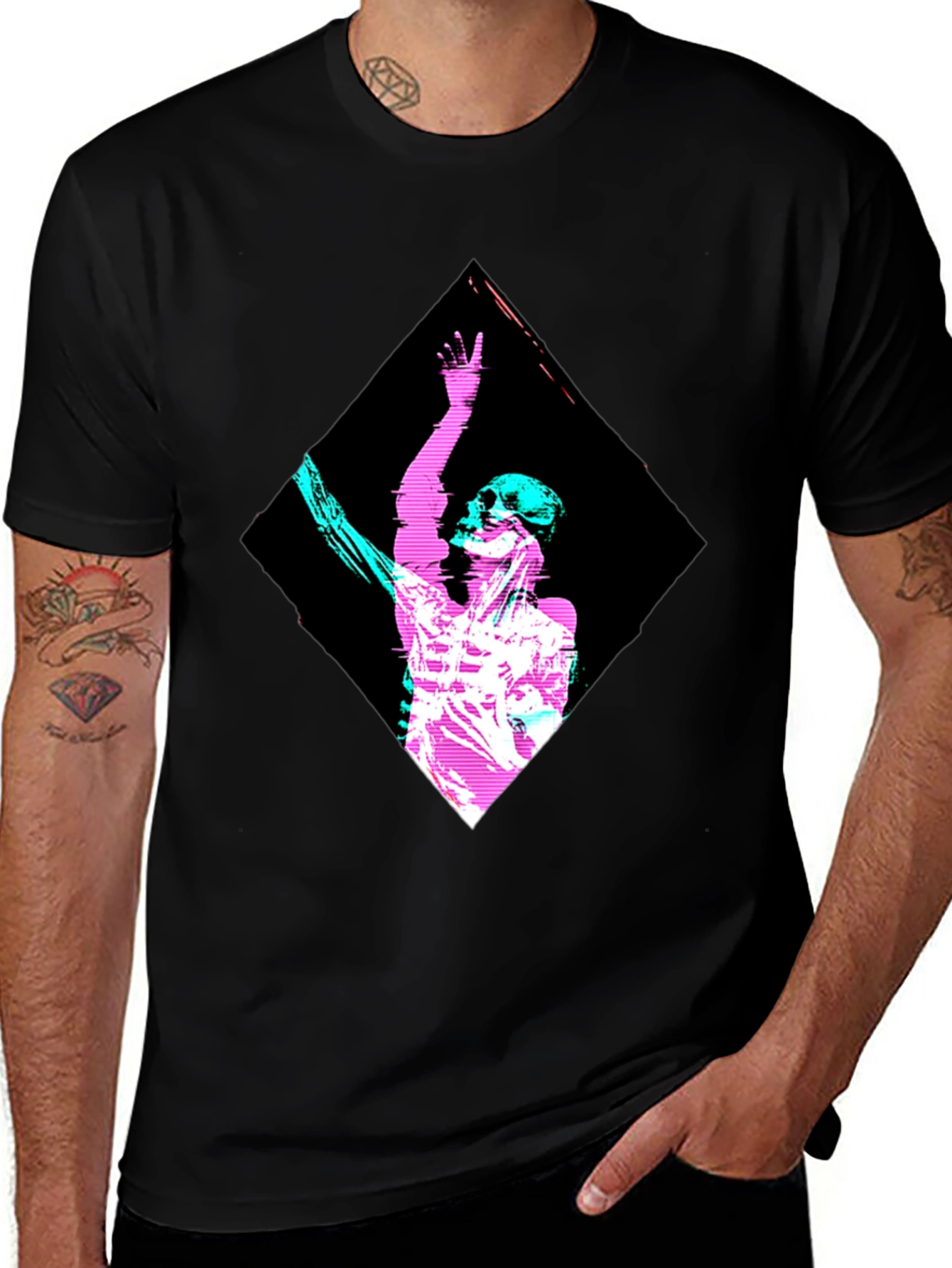 Variant 25 of Vaporwave Skeleton Graphic Tee - Black Cotton Comfort