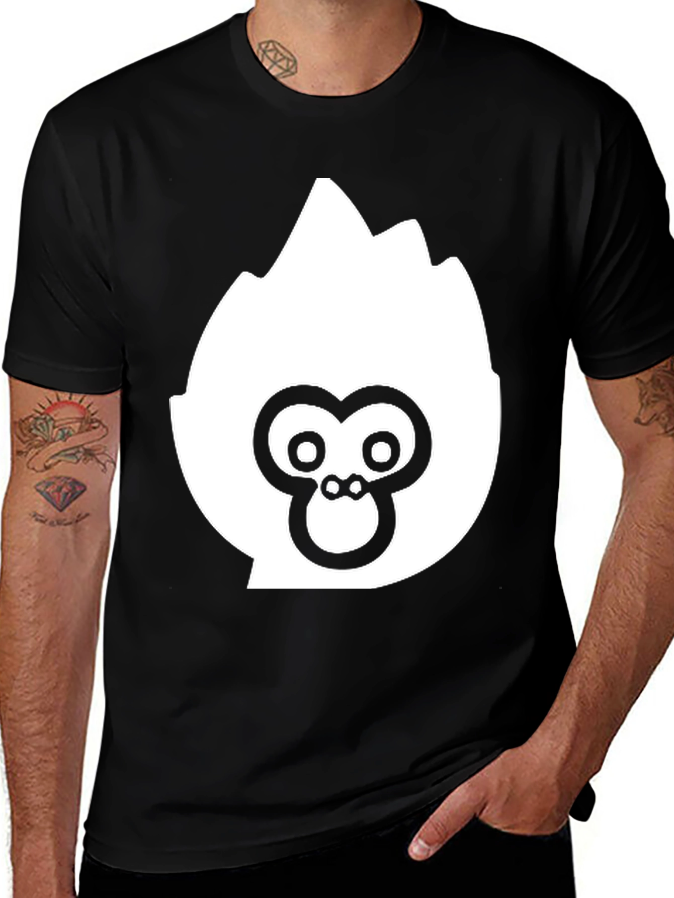 Variant 9 of Black T-Shirt with White Ape Logo