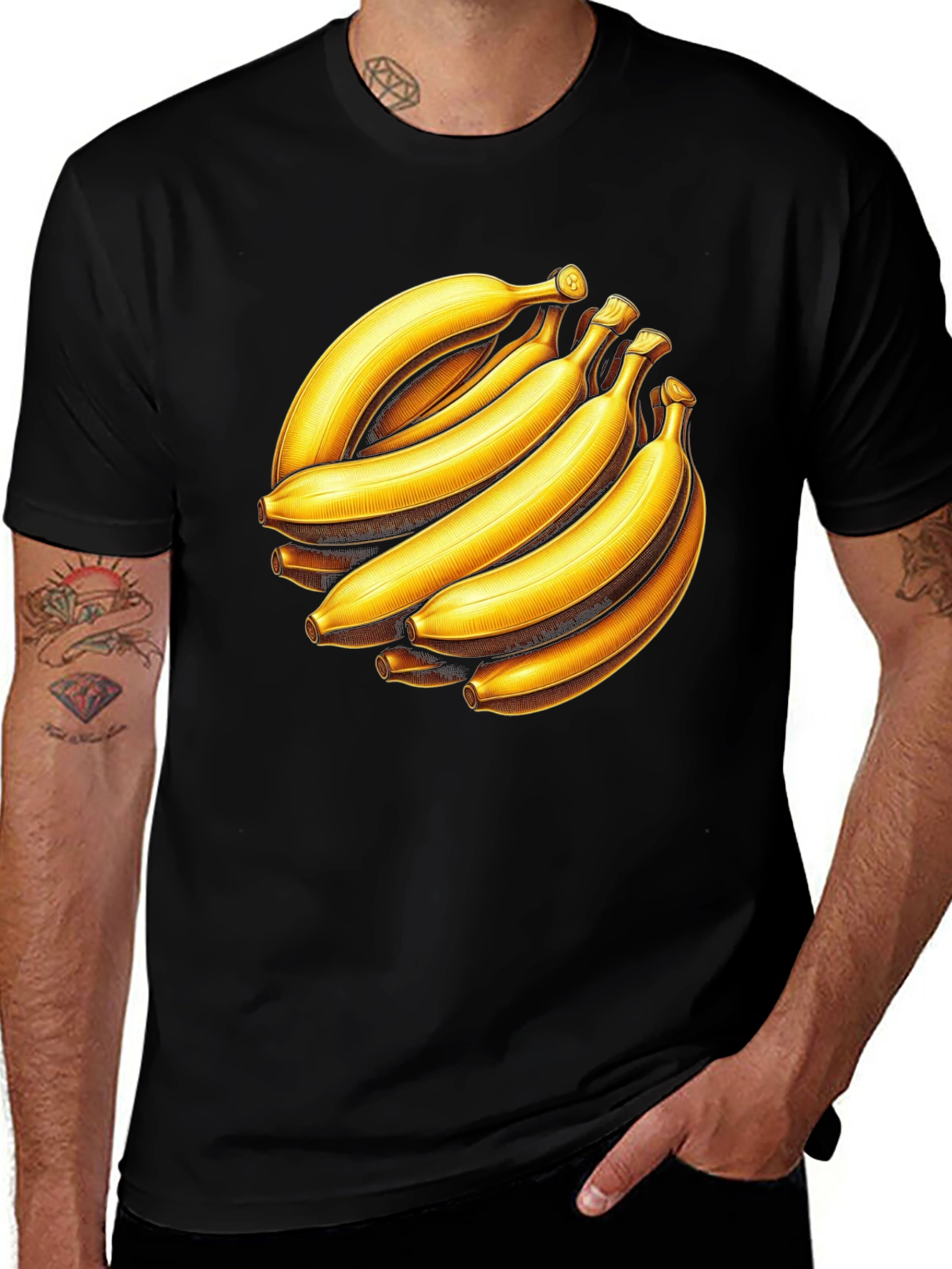 Variant 16 of Banana Bunch Graphic Tee - Black Cotton Casual T-Shirt