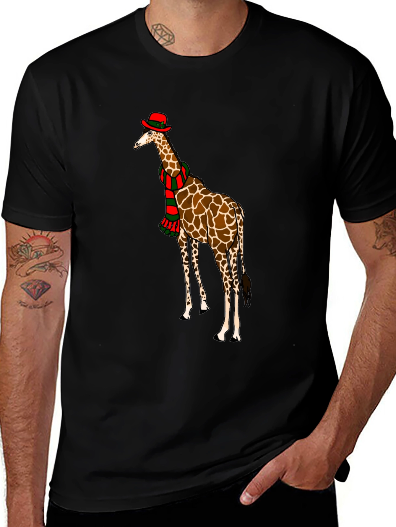 Giraffe Christmas T-Shirt, Holiday Apparel