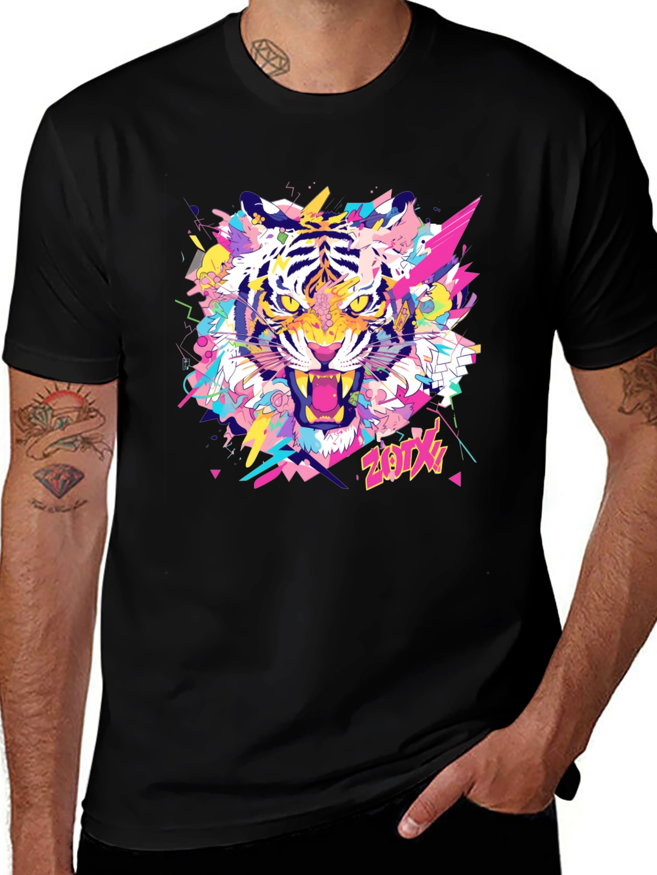 Variant 11 of Bold Tiger Graphic Tee - Men's Black T-Shirt