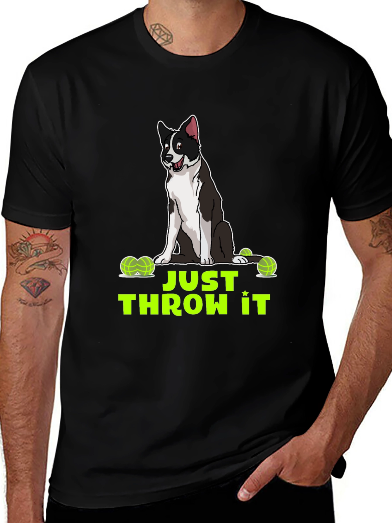 Black Just Throw It Dog Graphic T-Shirt main image