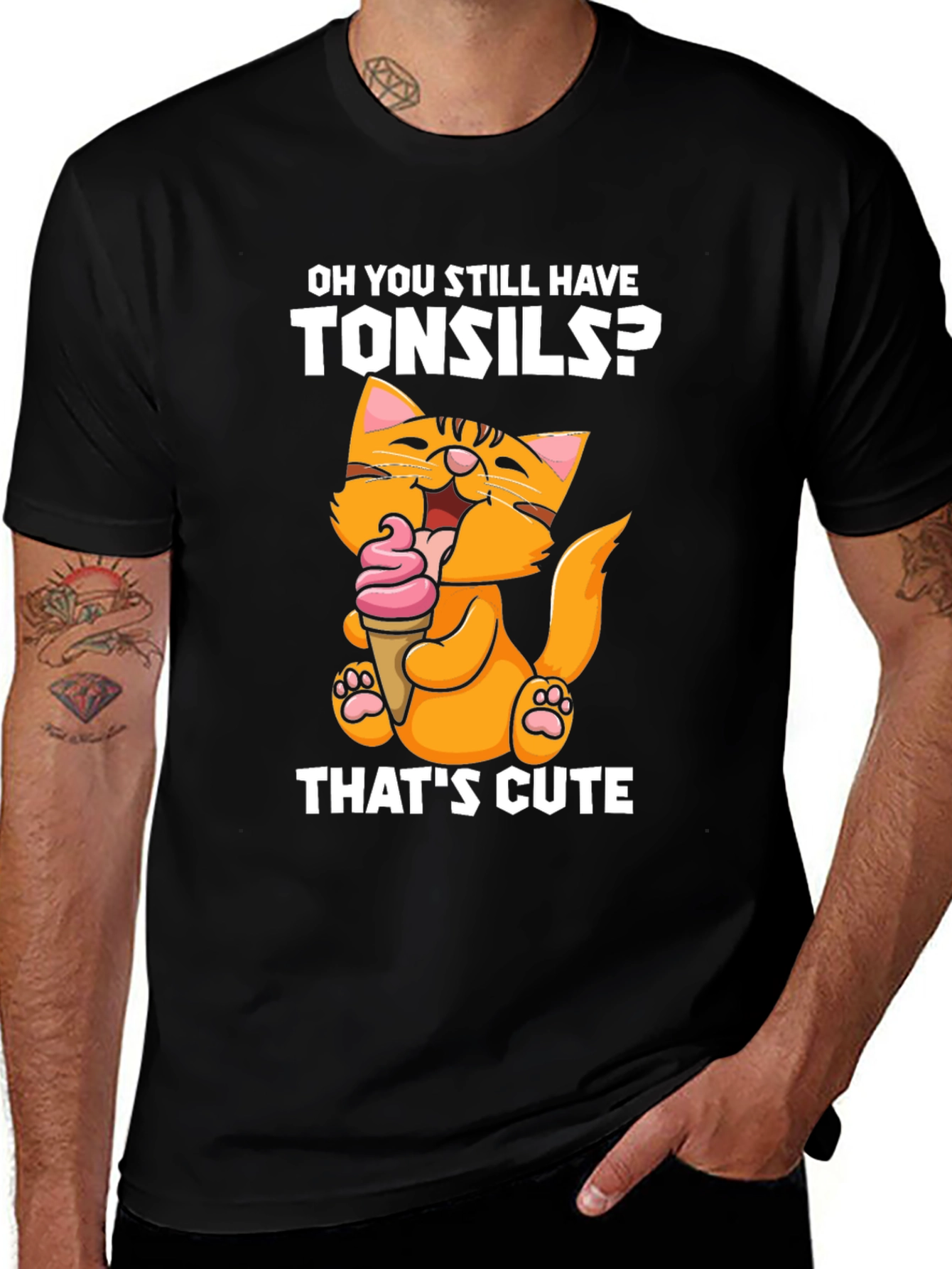 Tonsils? Cat Eating Ice Cream Graphic Tee