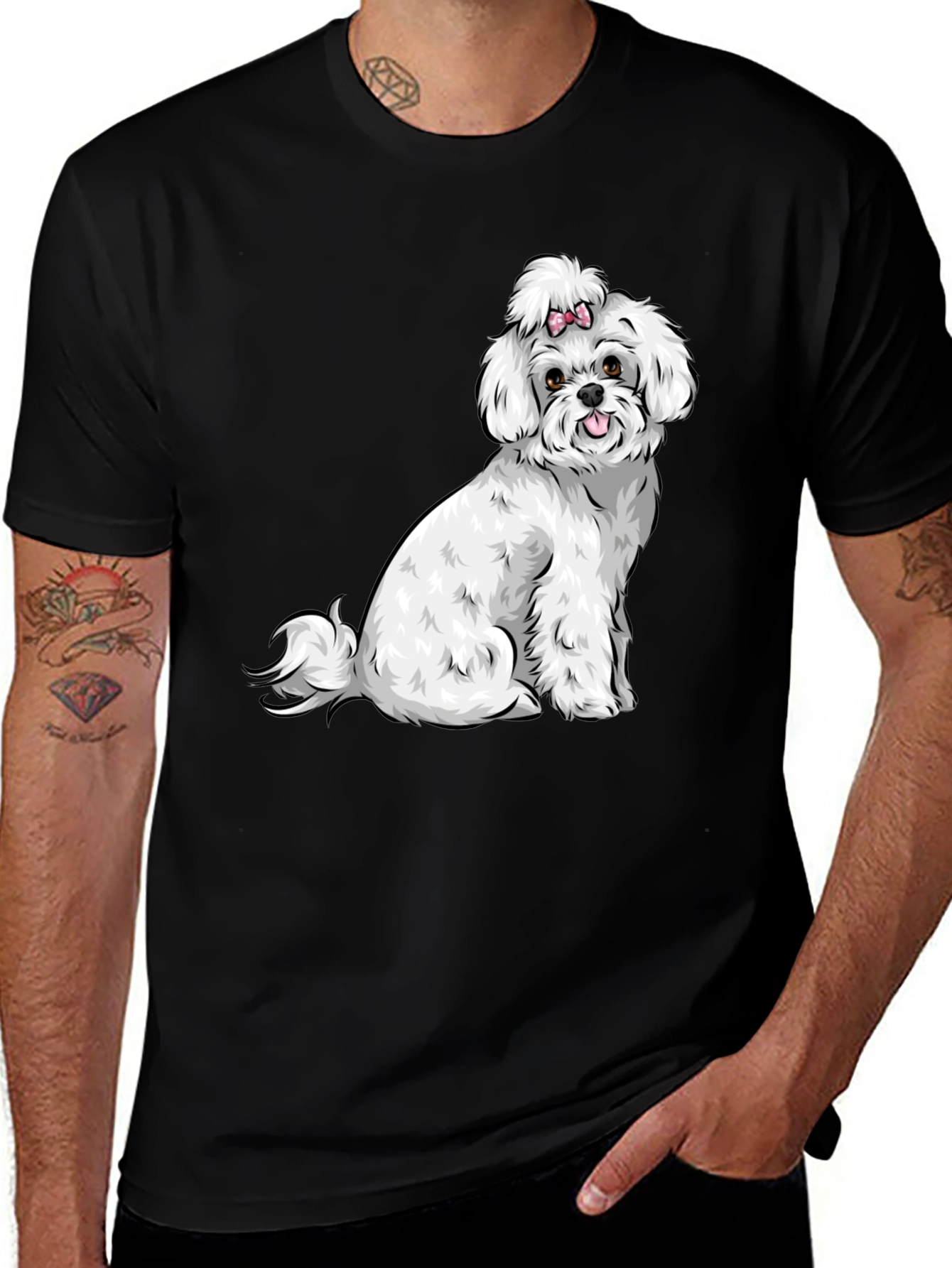 Variant 26 of Cute Dog Graphic Tee - Black Cotton T-Shirt