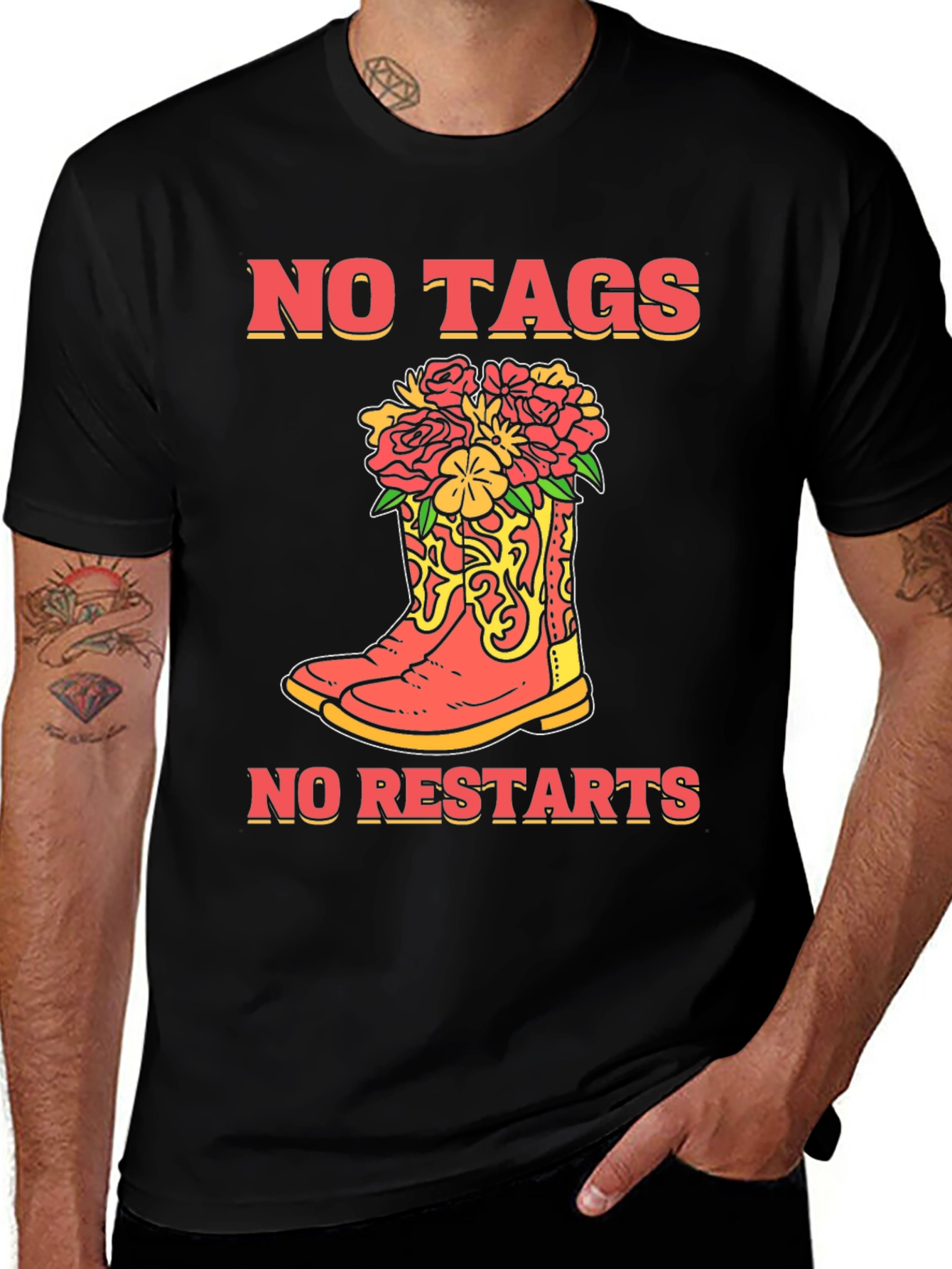 Variant 15 of No Tags No Restarts Cowboy Boot T-Shirt