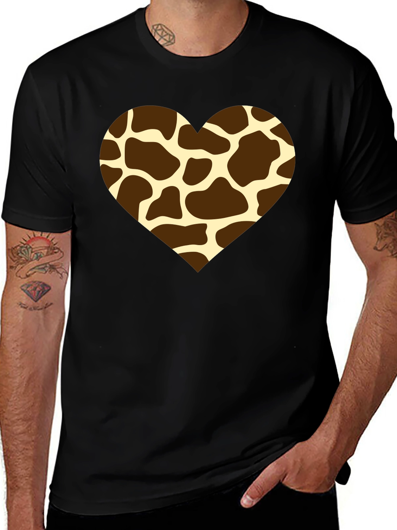 Giraffe Print Heart T-Shirt - Stylish Animal Love Tee