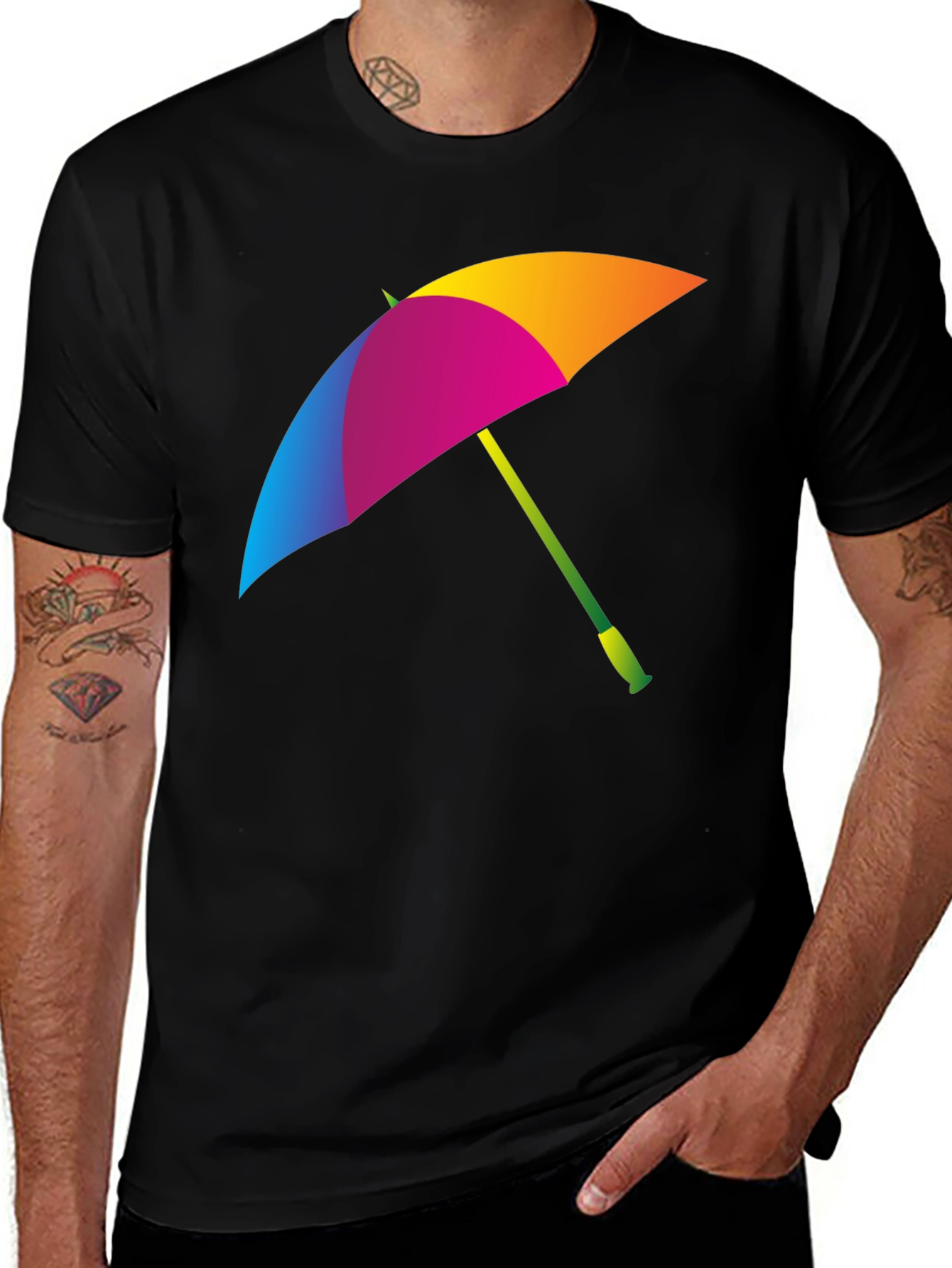 Variant 22 of Rainbow Umbrella Graphic Tee - Stylish Black T-Shirt