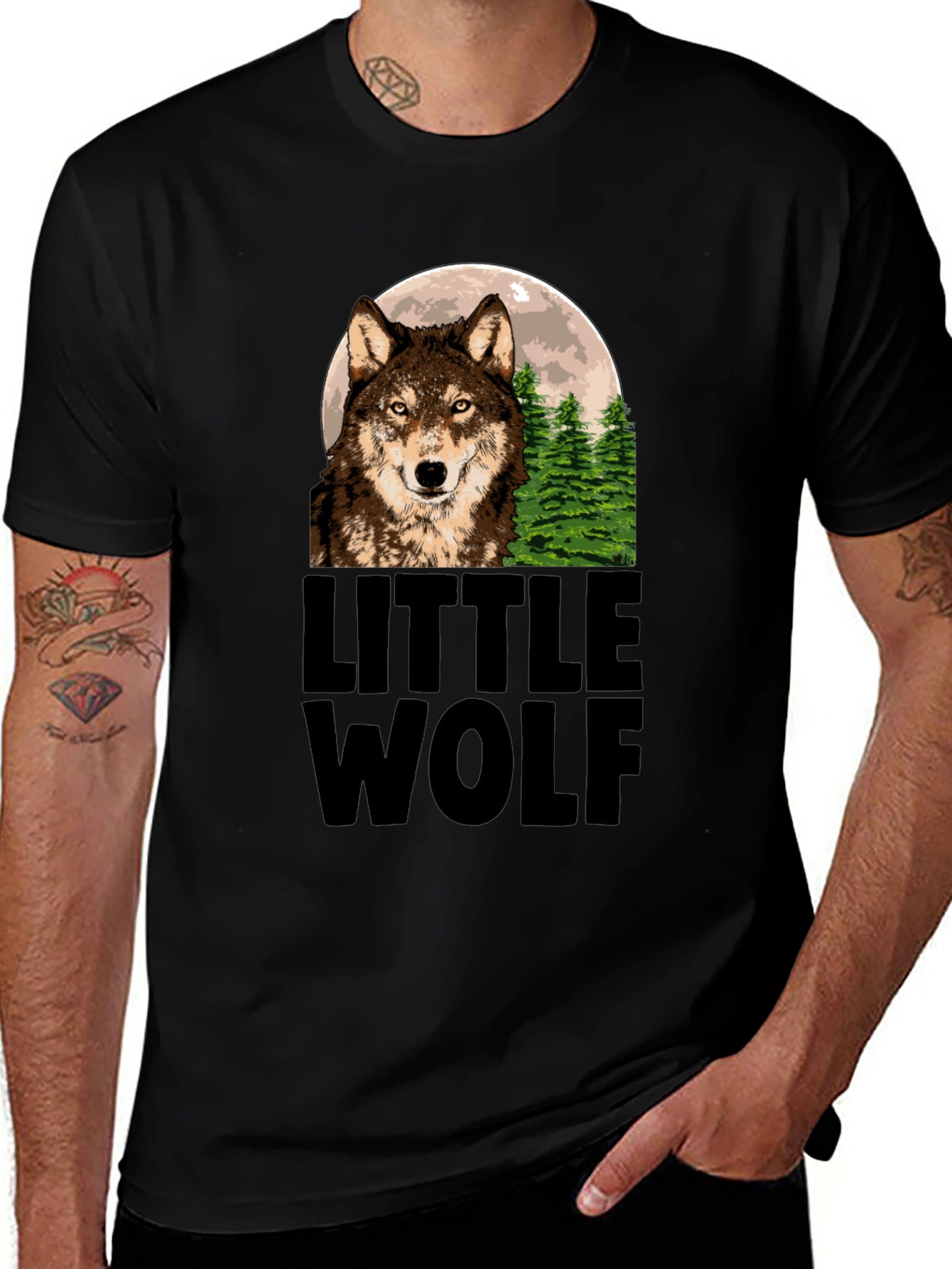 Variant 27 of Little Wolf Graphic Print Black T-Shirt