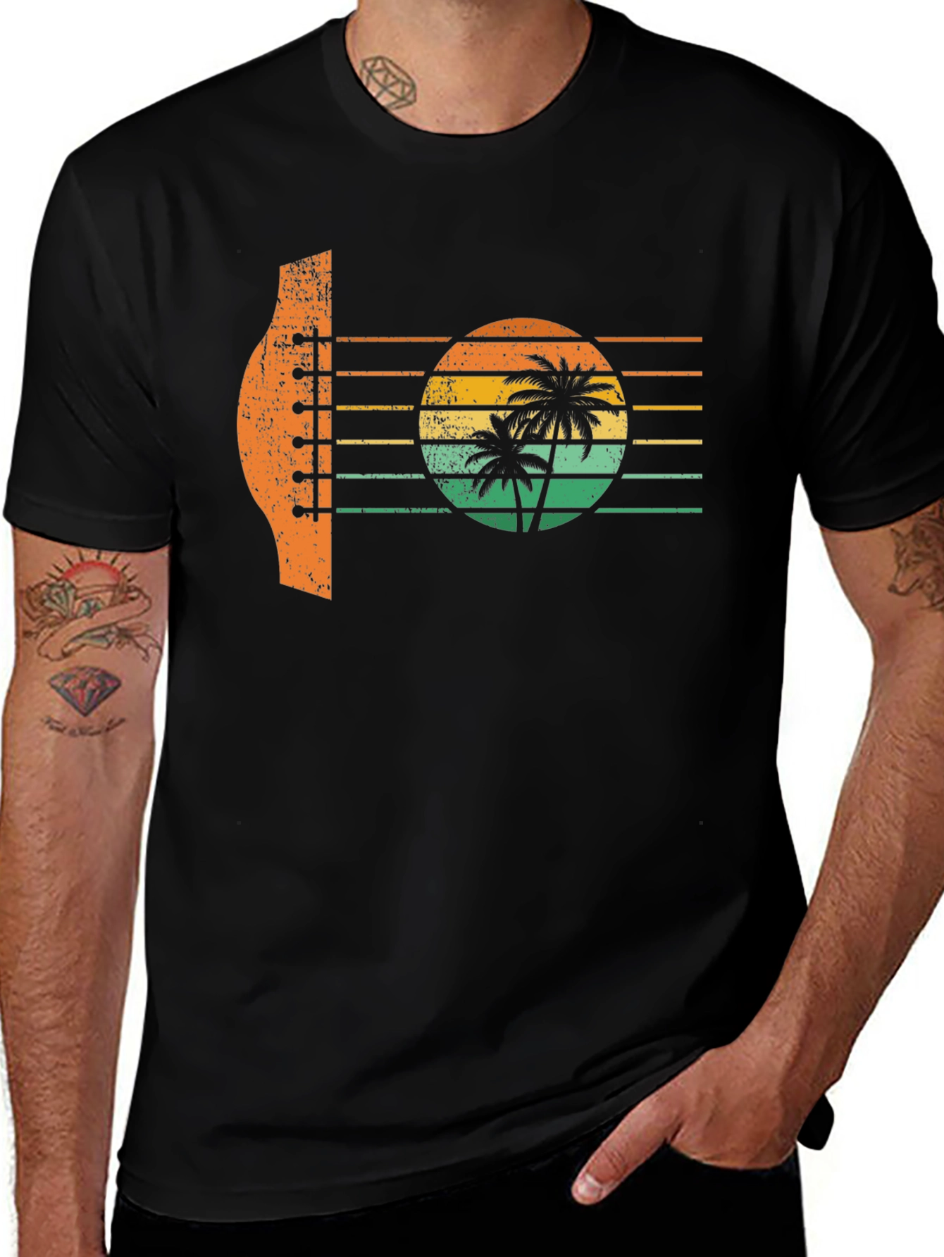 Variant 9 of Retro Sunset Guitar Palm Tree Graphic T-Shirt