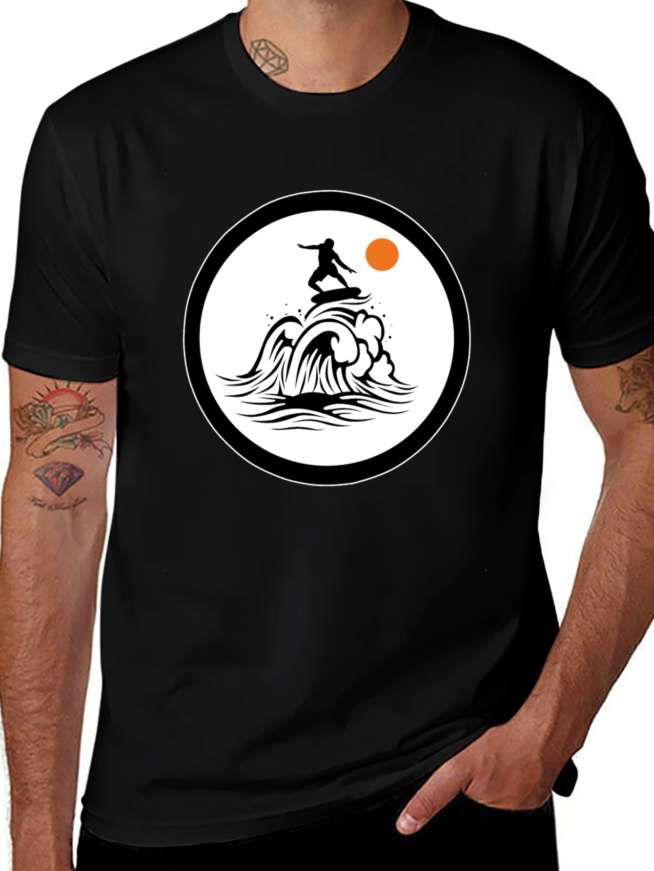 Variant 7 of Surfer Wave Graphic Black T-Shirt