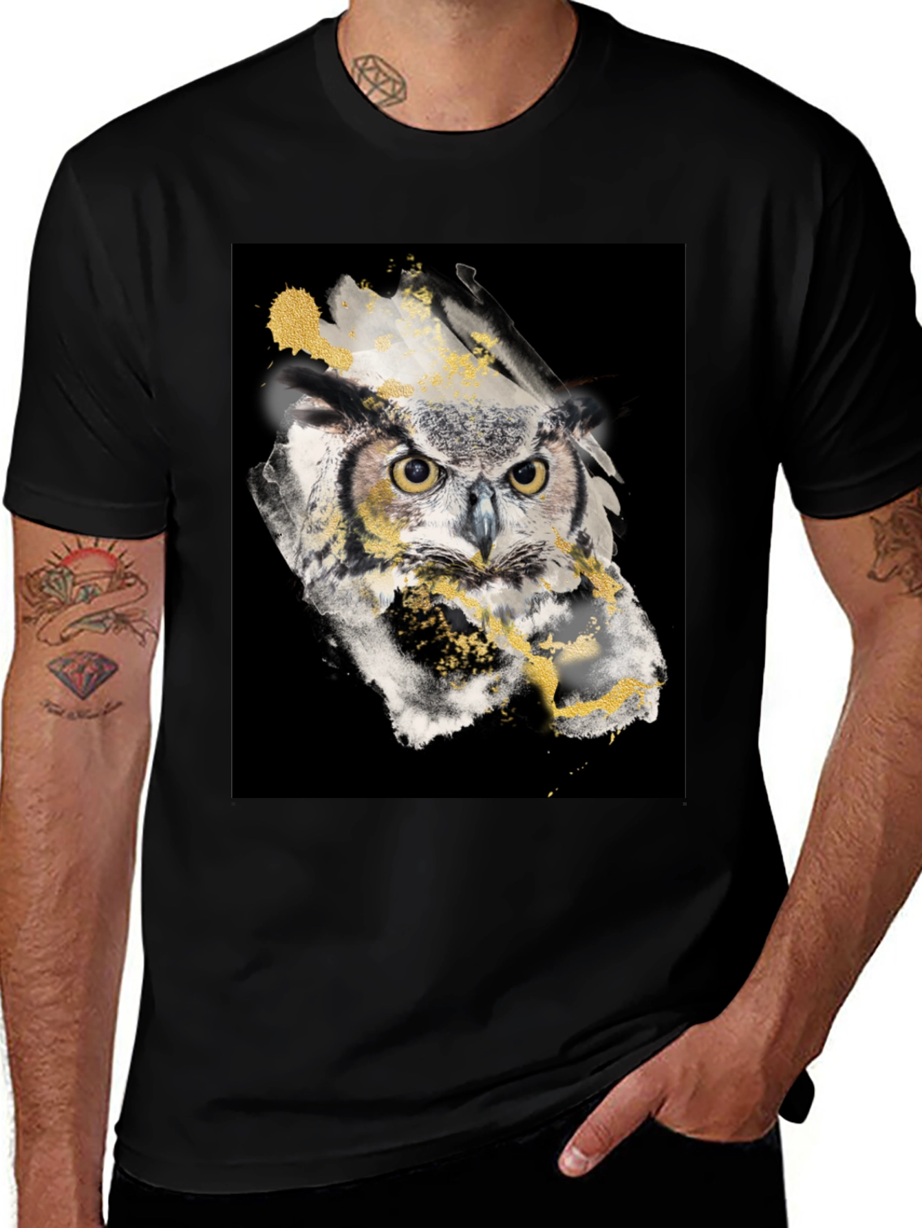 Variant 15 of Owl Art Black T-Shirt - Men's Graphic Tee