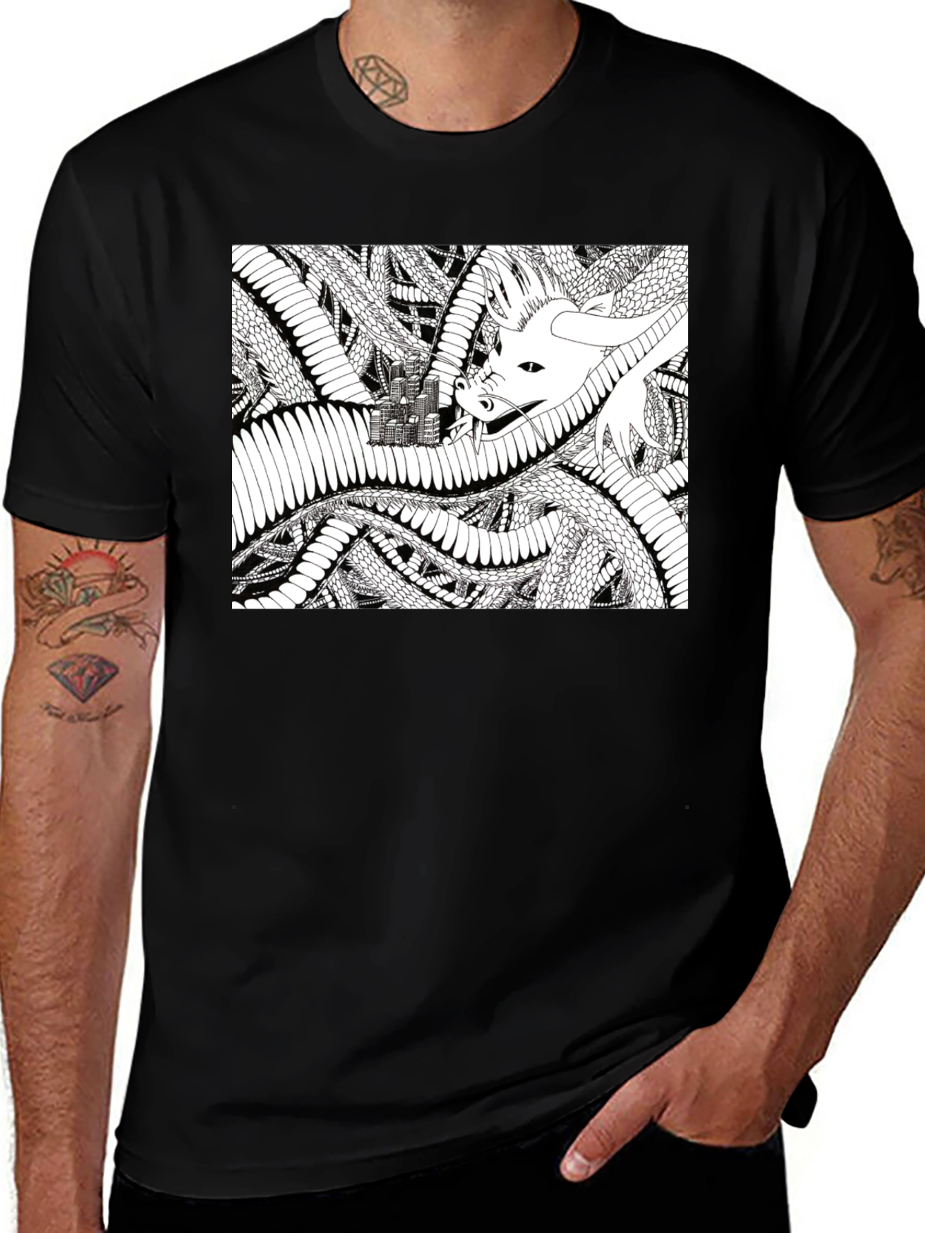 Variant 14 of Dragon Castle Graphic Tee - Black Cotton T-Shirt