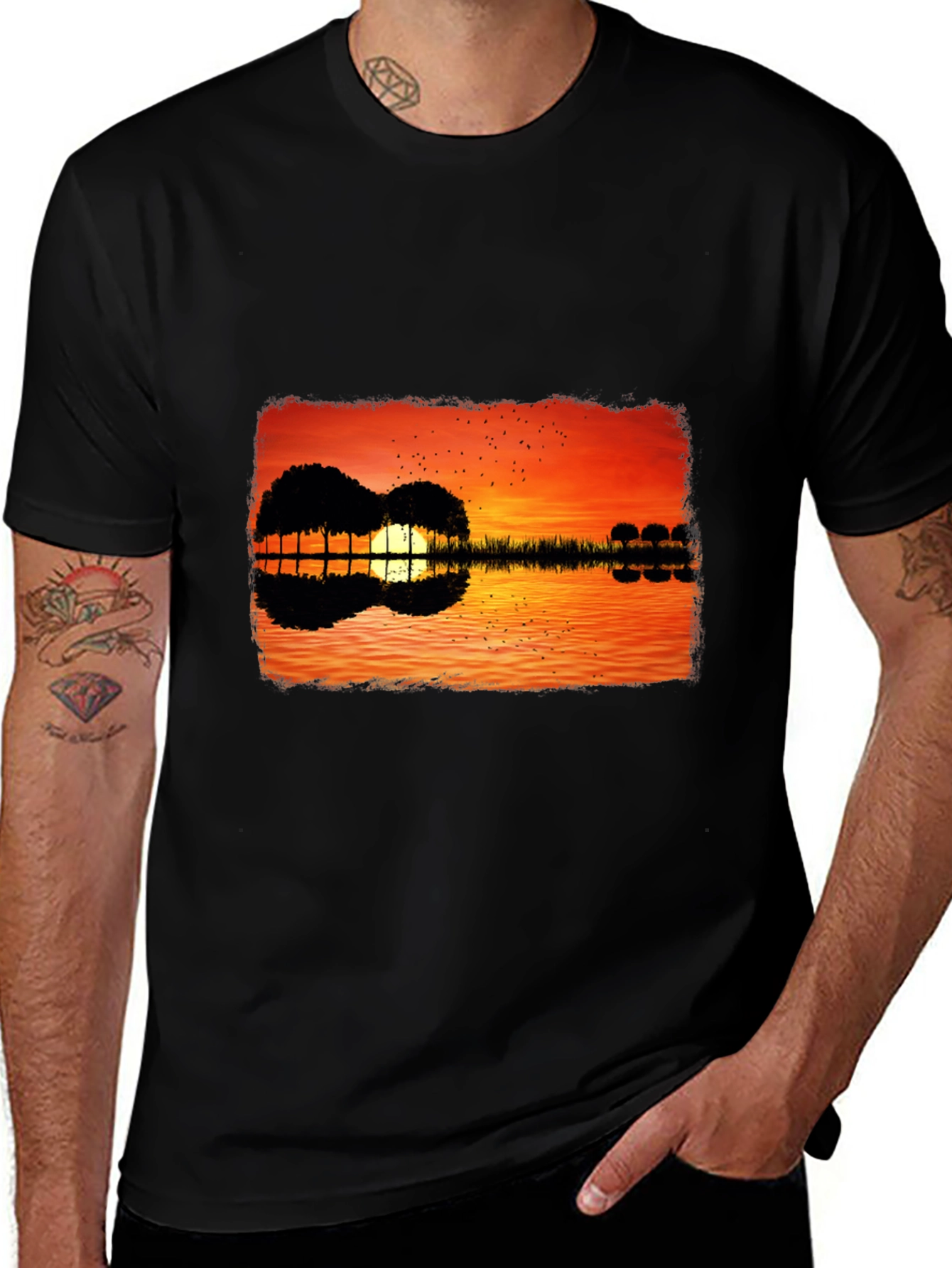 Variant 27 of Sunset Guitar T-Shirt - Nature Music Tee