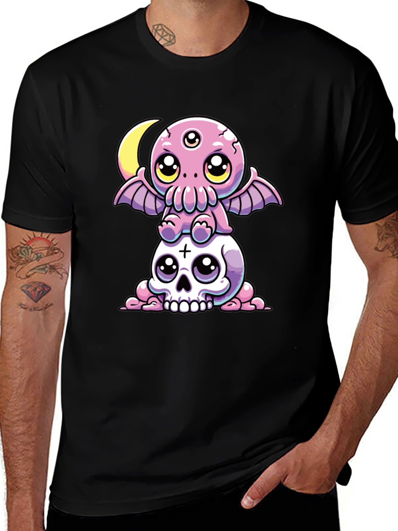 Cthulhu & Skull Graphic Tee - Black
