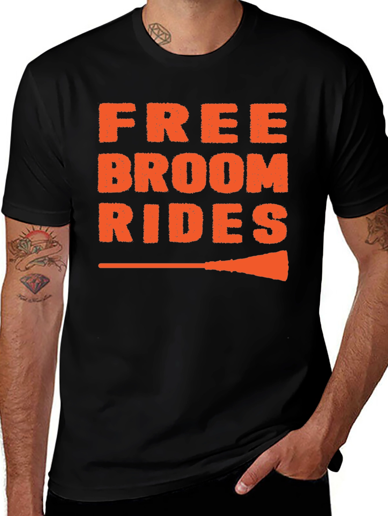 Free Broom Rides Graphic Tee - Halloween Fun