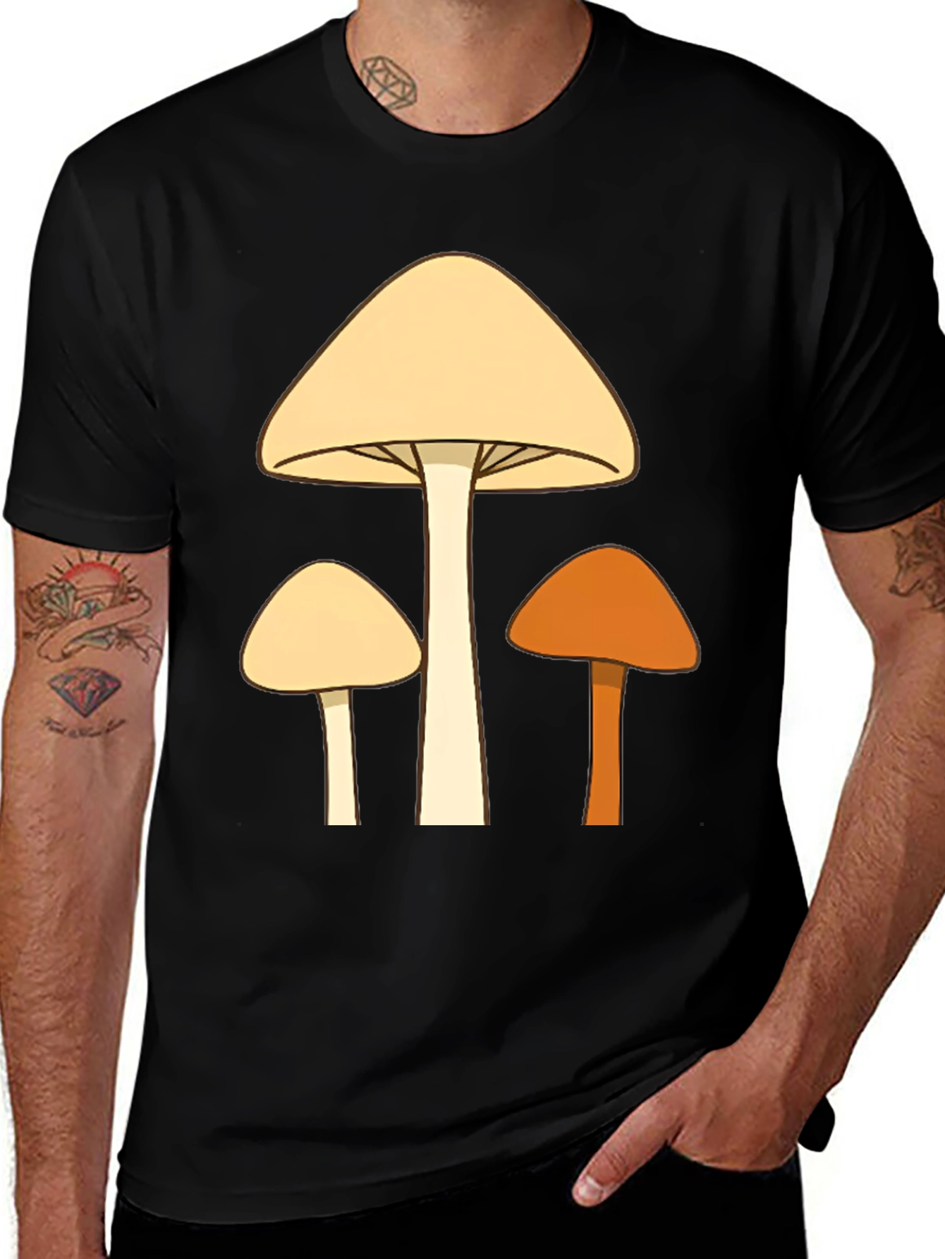 Variant 28 of Funky Mushroom Trio Graphic Tee - Black Cotton