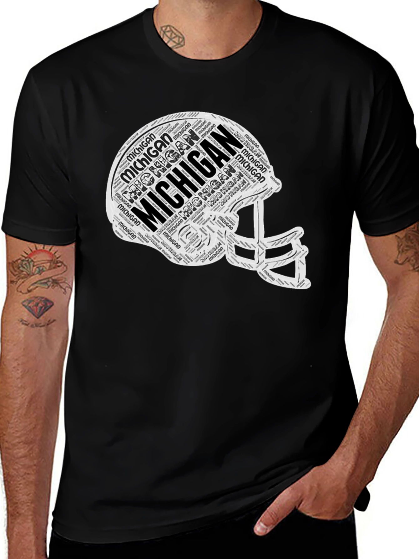 Michigan Helmet Word Art Black T-Shirt