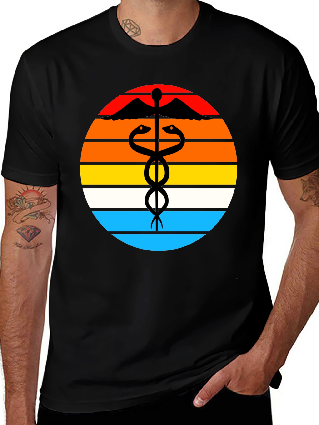 Variant 3 of Retro Medical Symbol Graphic Tee - Black Cotton Shirt