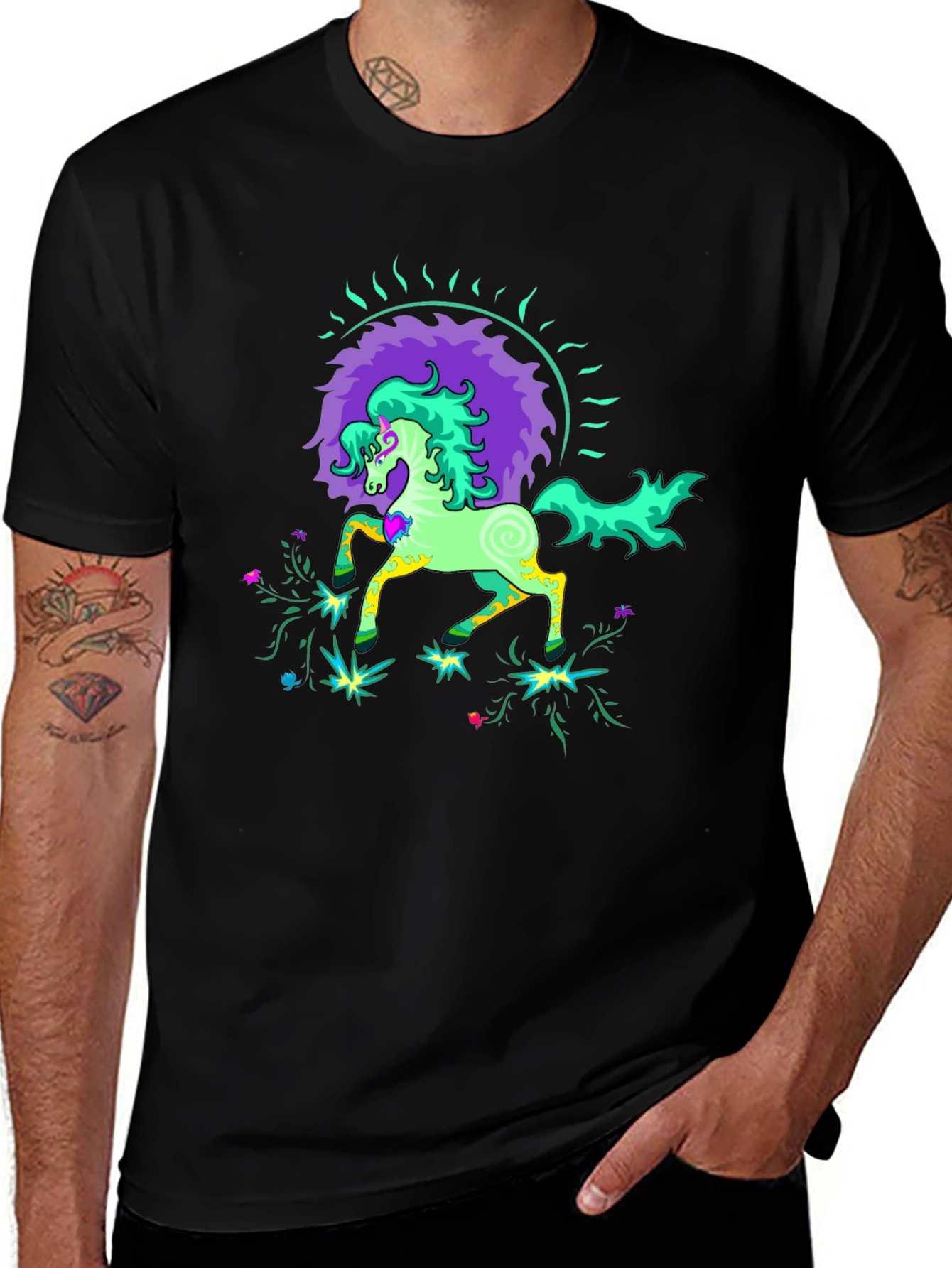 Variant 29 of Psychedelic Horse Graphic Tee - Black