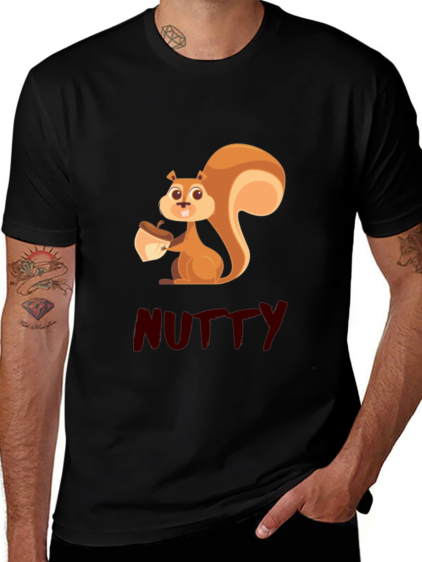 Variant 10 of Nutty Squirrel Graphic Tee - Black Cotton T-Shirt