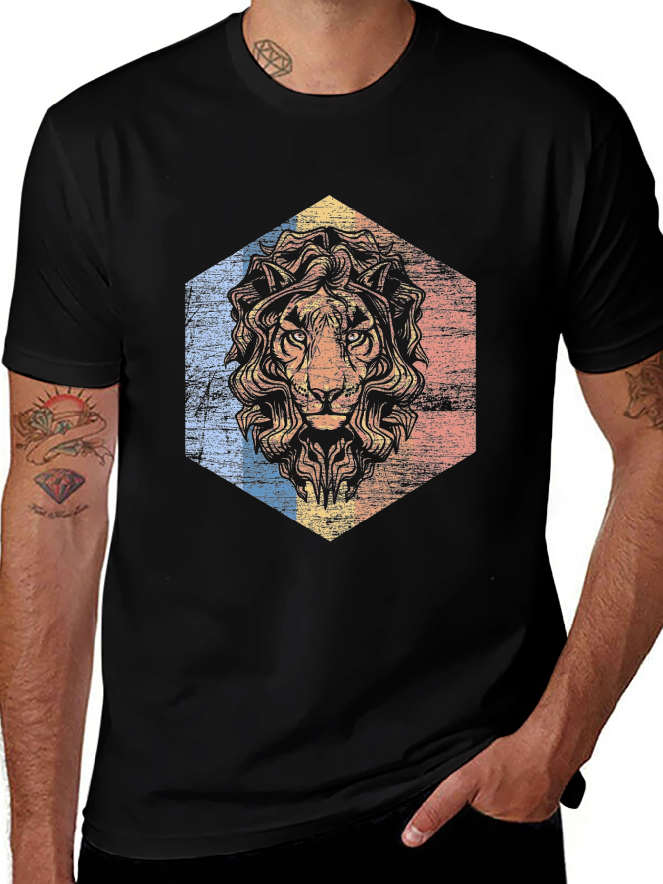 Variant 9 of Lion Graphic Tee - Retro Style Black T-Shirt
