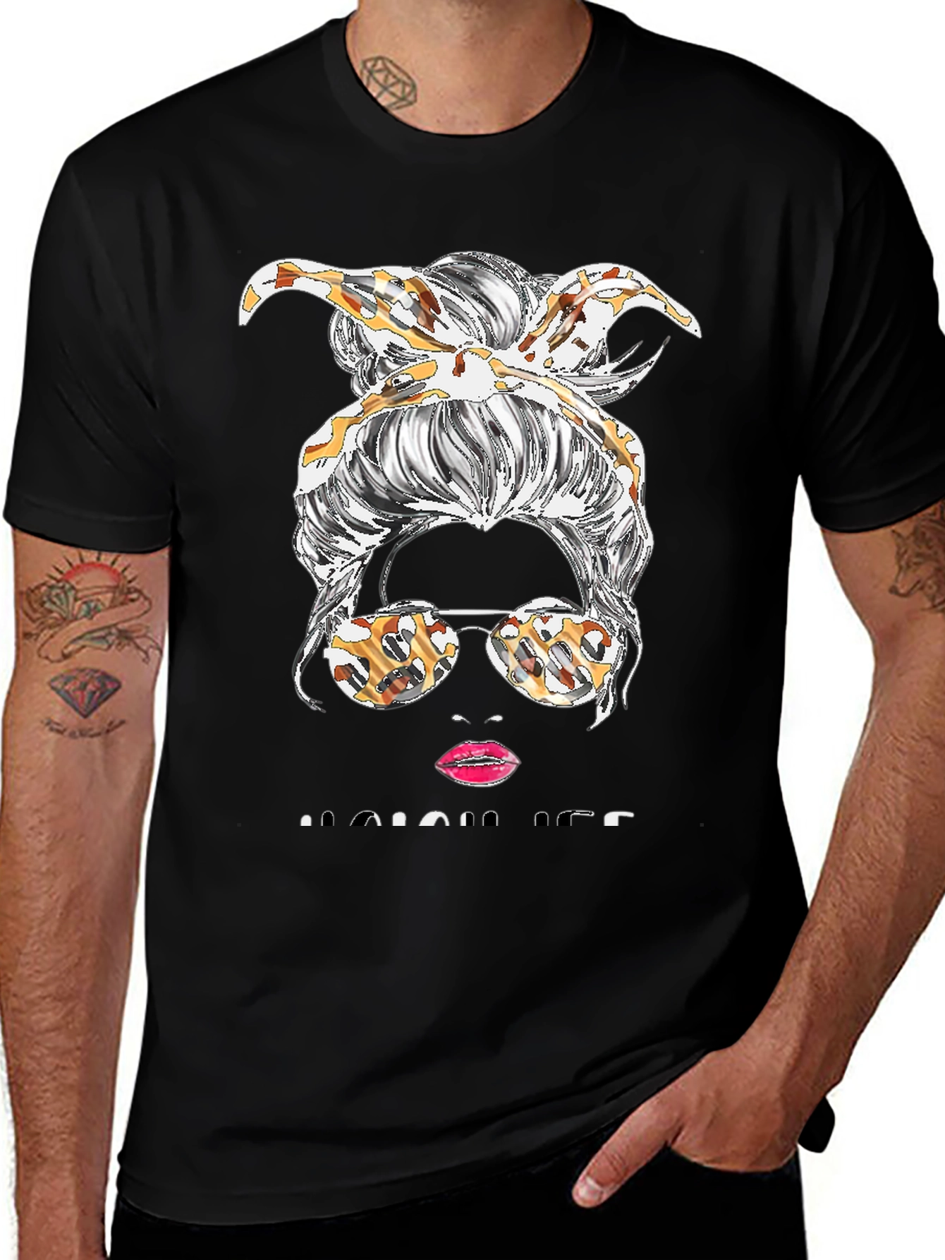 Variant 25 of Messy Bun Leopard Mama Graphic Tee
