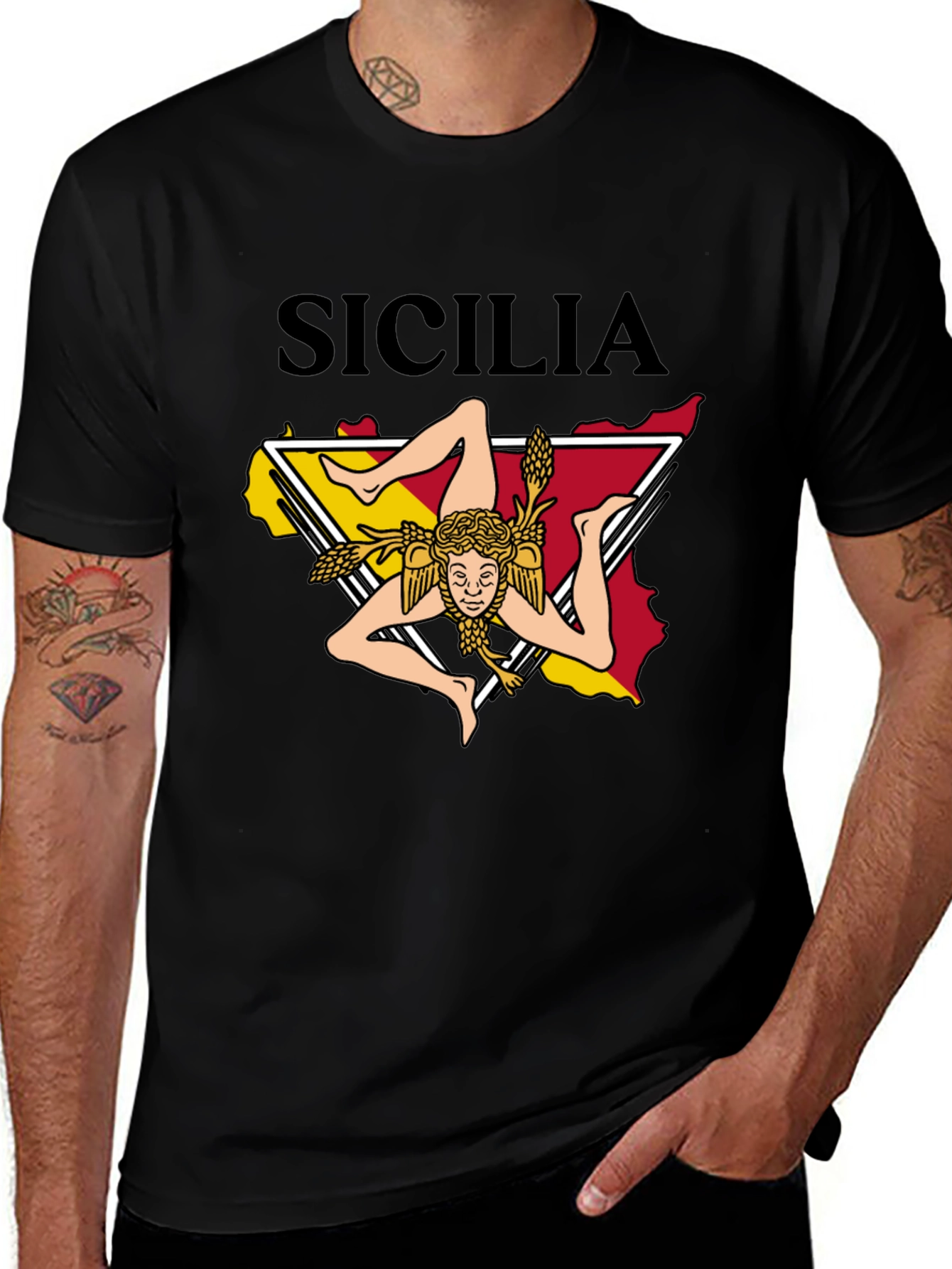 Variant 11 of Sicilia T-Shirt - Sicilian Flag Trinacria Design
