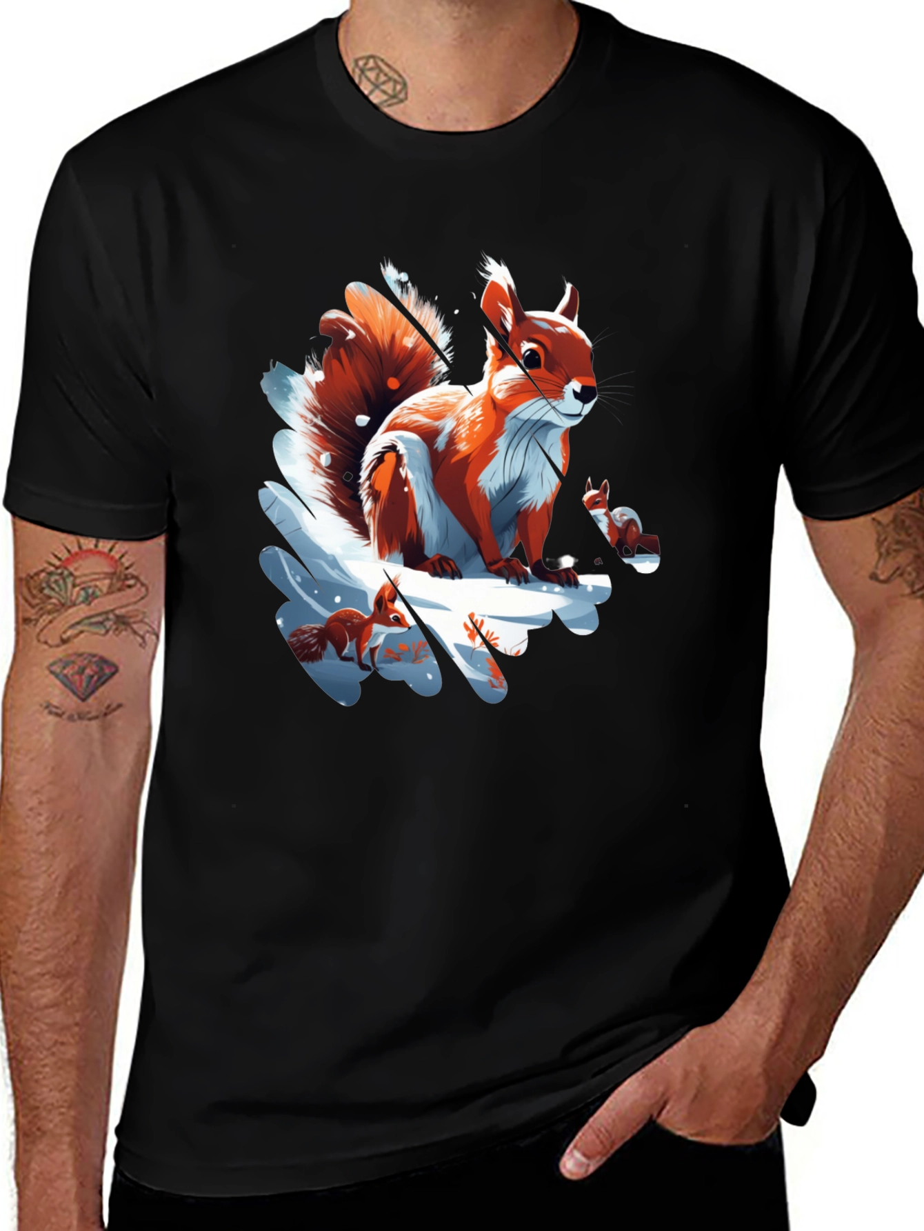 Variant 27 of Squirrel Winter Scene T-Shirt - Unisex Black Tee