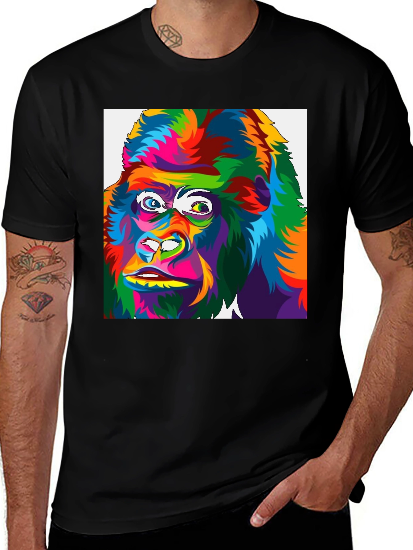 Variant 15 of Colorful Gorilla Graphic Print Black T-Shirt