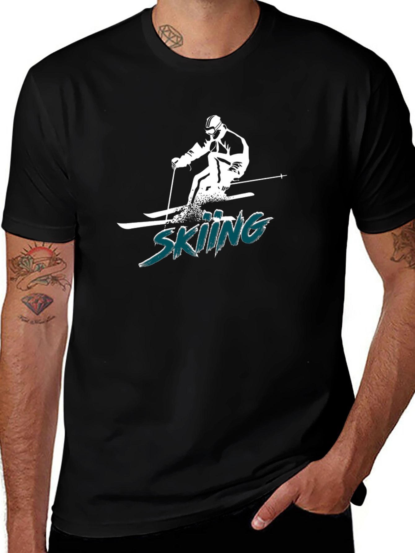 Variant 19 of Skiing Graphic Tee - Black Cotton T-Shirt