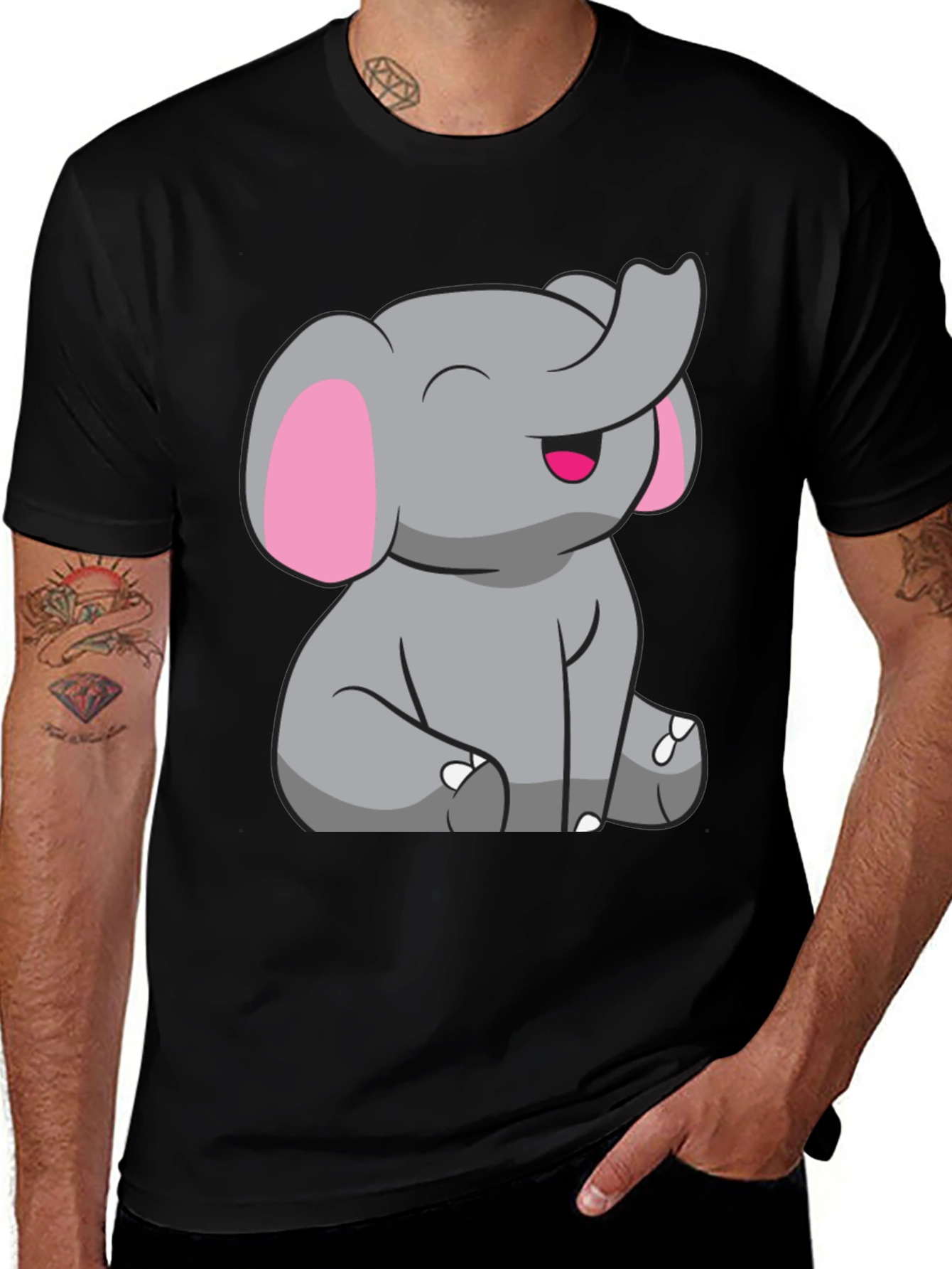 Variant 12 of Cute Elephant Graphic Tee - Black Cotton Shirt