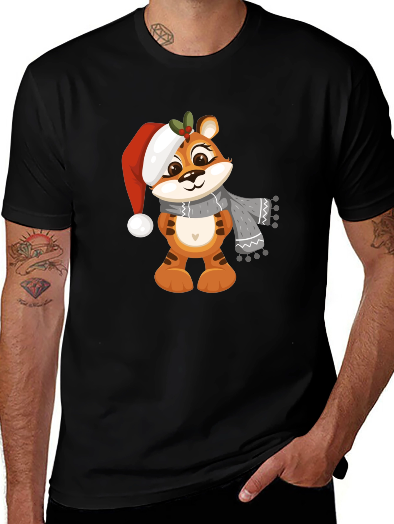 Variant 28 of Cute Cartoon Tiger Christmas T-Shirt