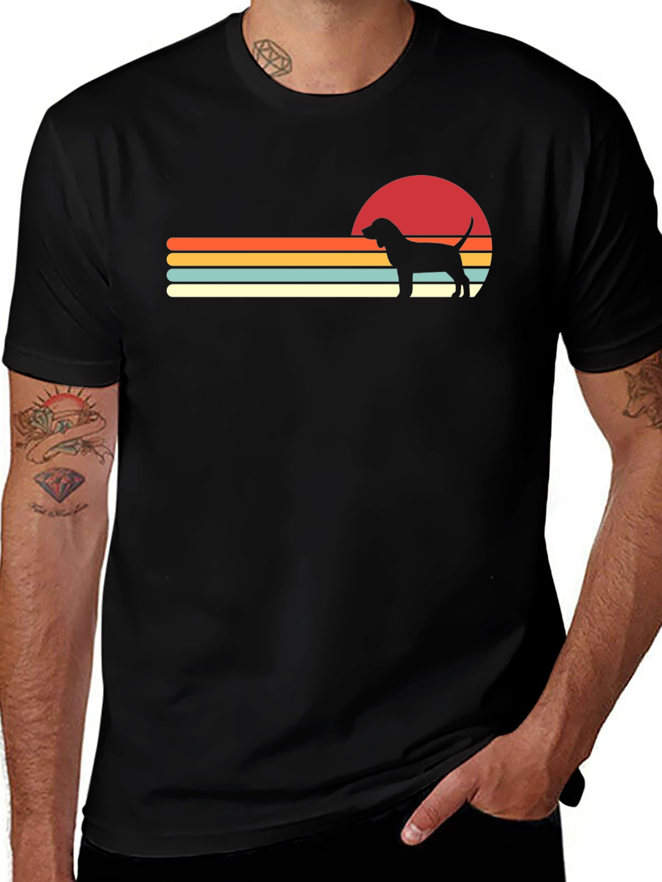 Retro Dog Sunset Graphic Tee - Black