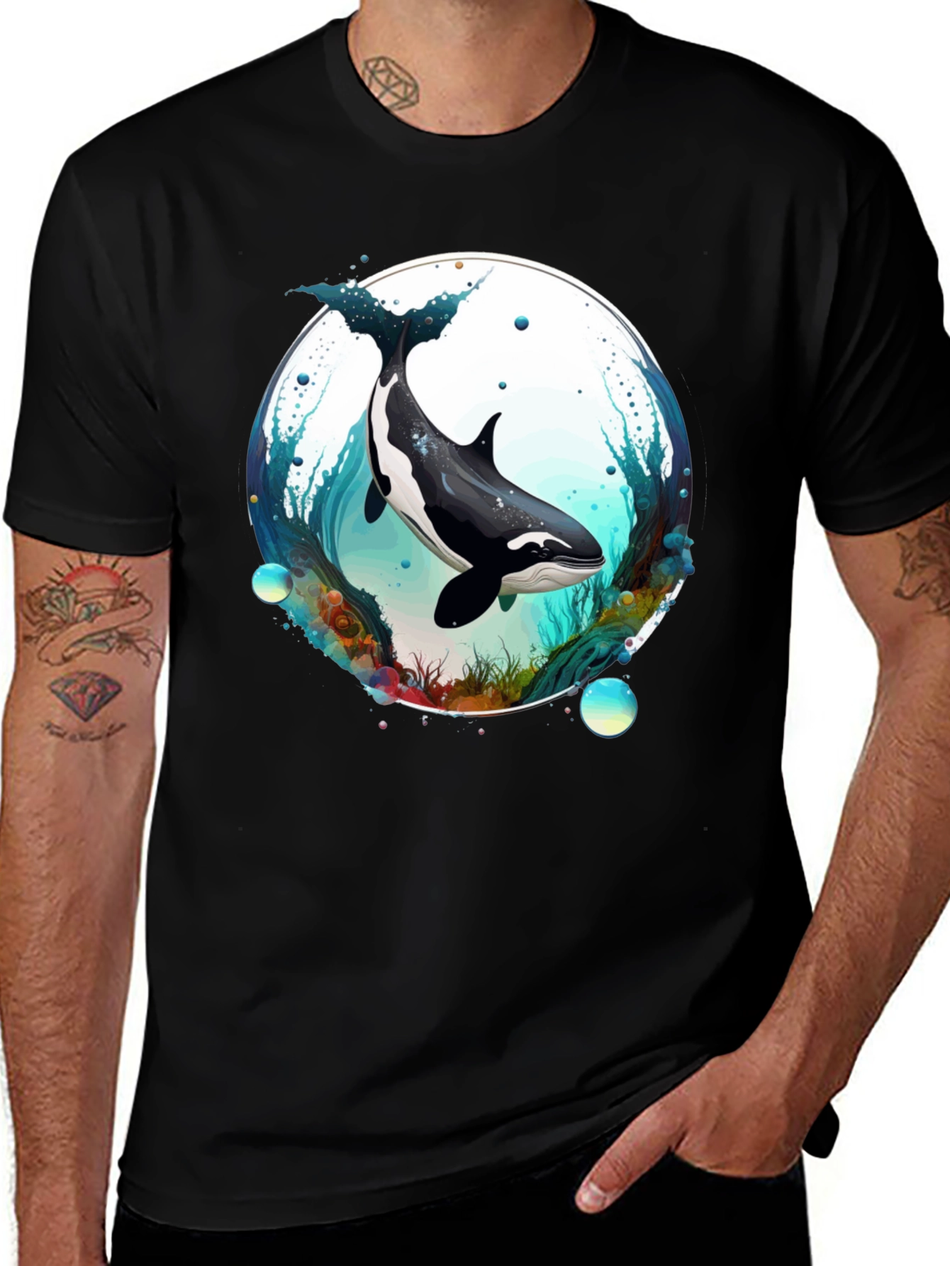 Variant 9 of Orca Graphic T-Shirt - Black Cotton Whale Tee