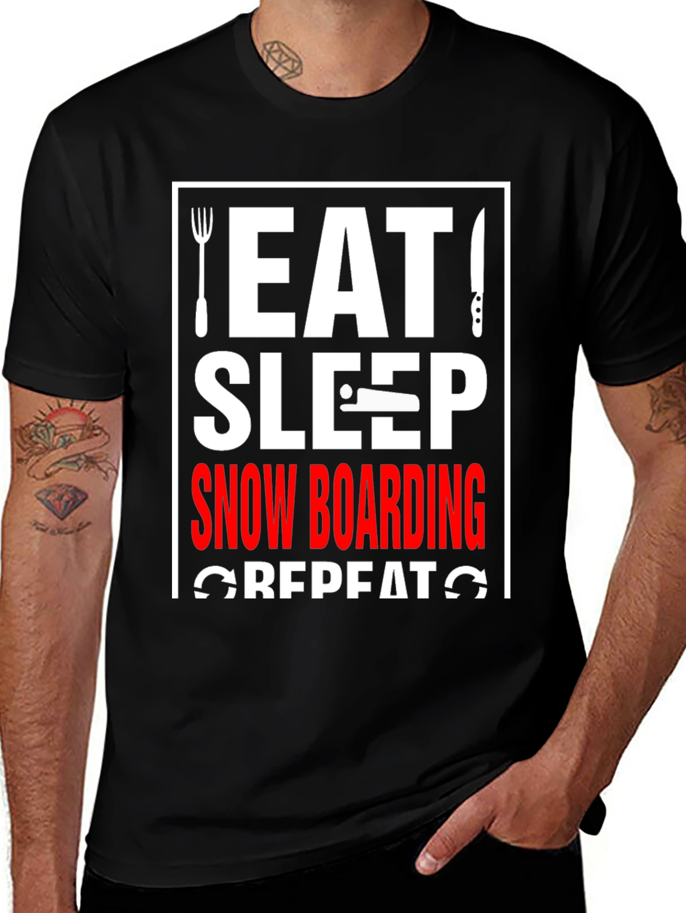 Variant 7 of Eat Sleep Snowboarding Repeat Graphic Tee