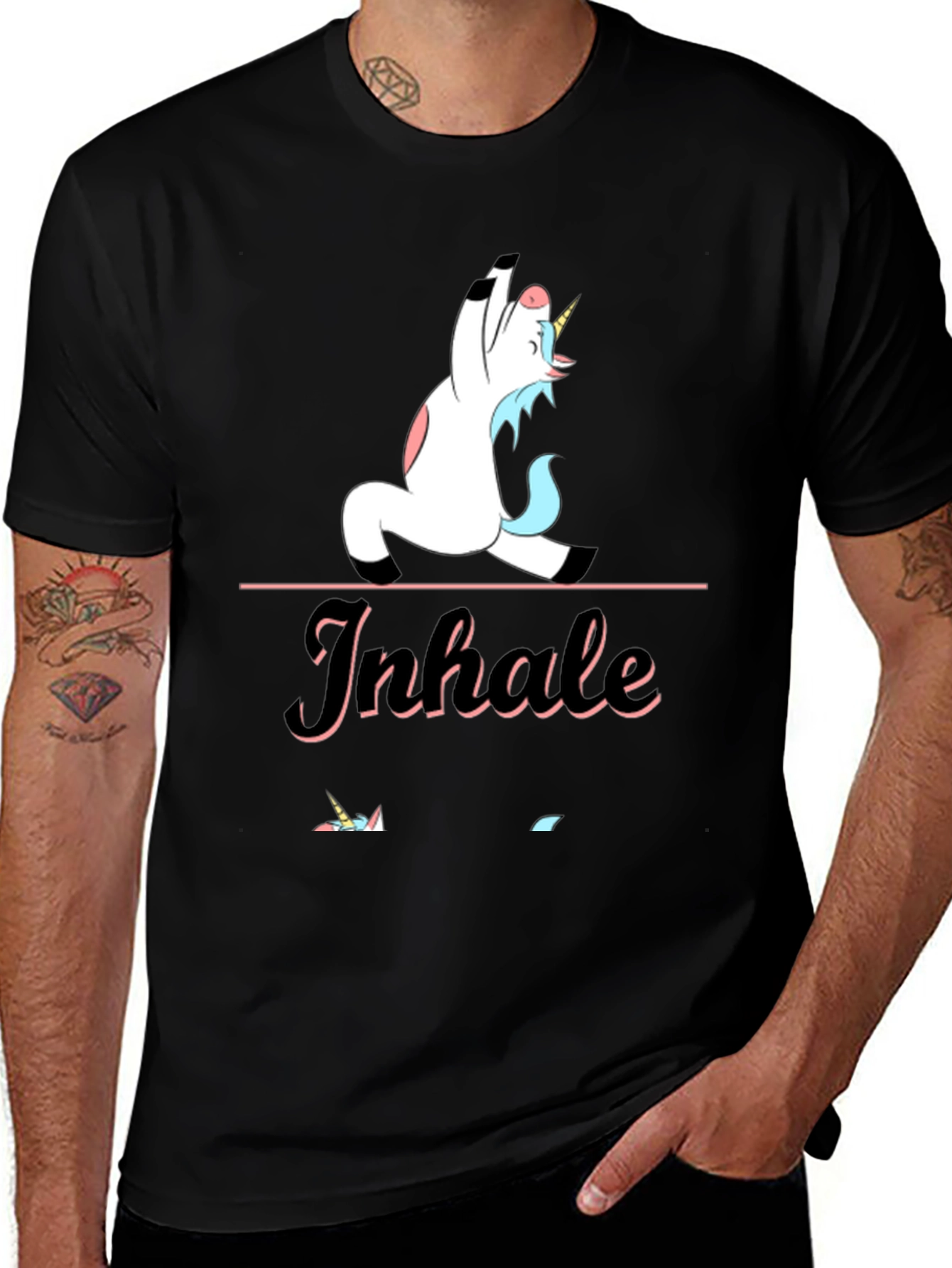 Variant 17 of Yoga Unicorn Black Tee - Inhale Design