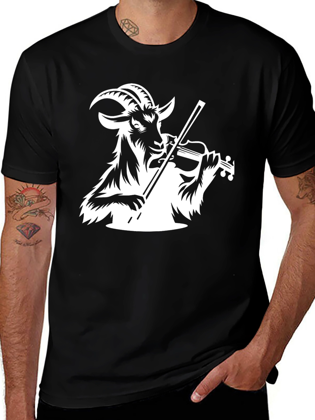 Variant 22 of Goat Violinist Graphic Tee - Black Cotton T-Shirt