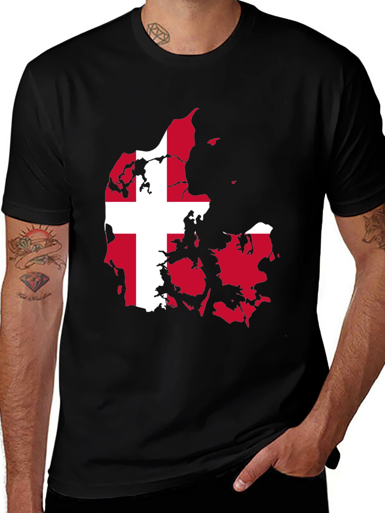 Denmark Flag Map Graphic Tee - Black T-Shirt