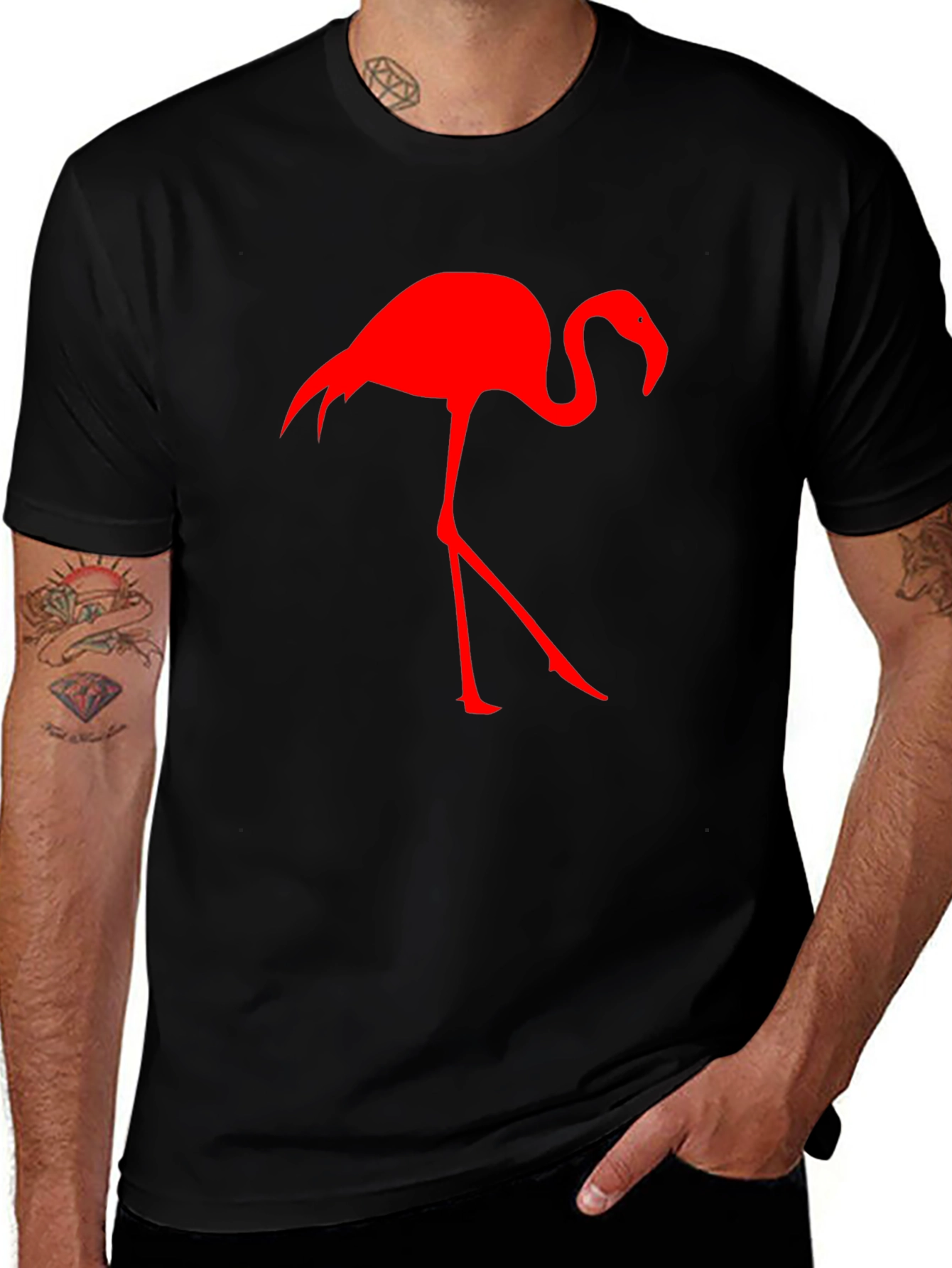 Variant 26 of Red Flamingo Graphic Tee - Black Cotton Blend Shirt