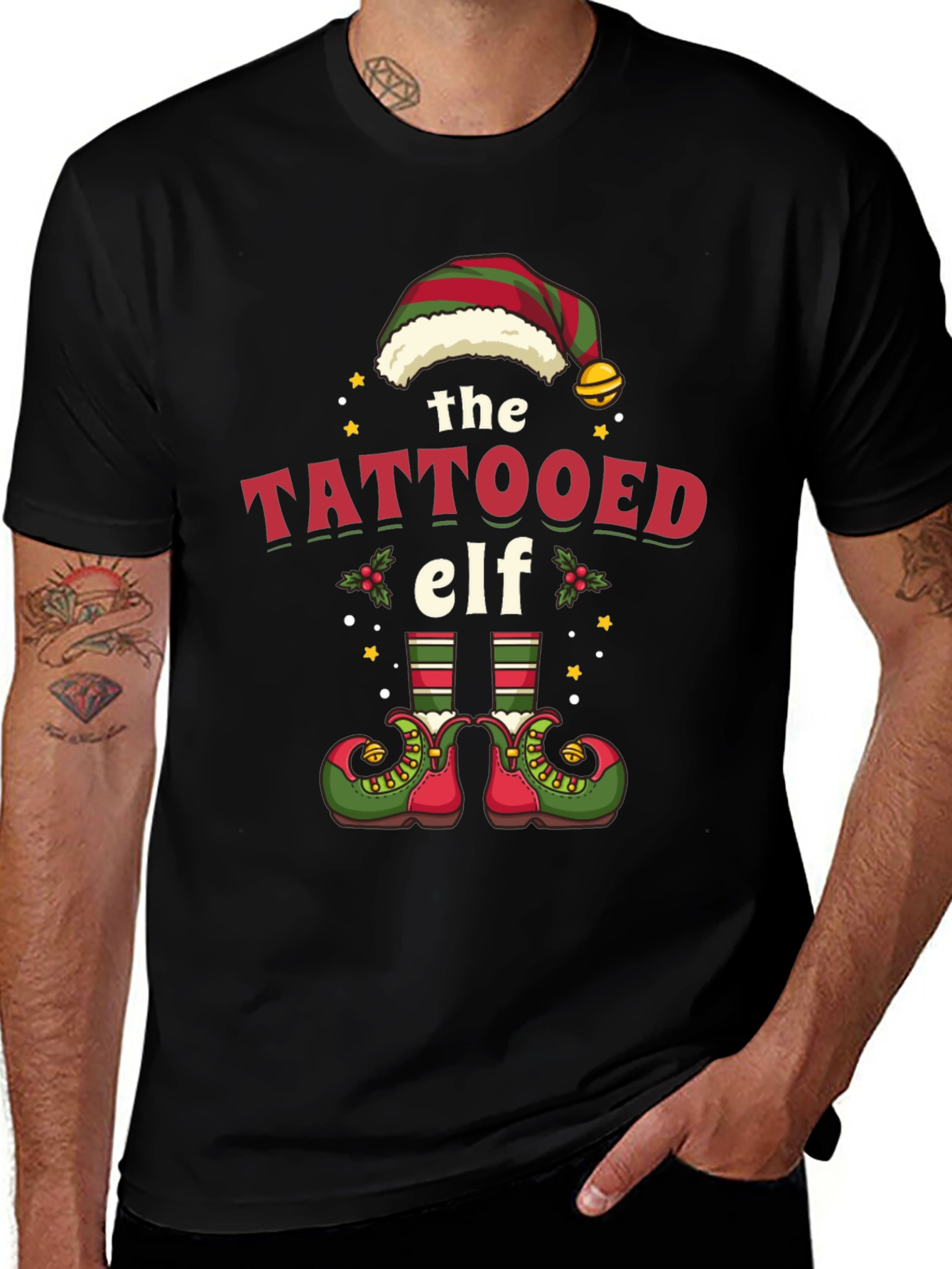 Tattooed Elf Christmas Graphic T-Shirt