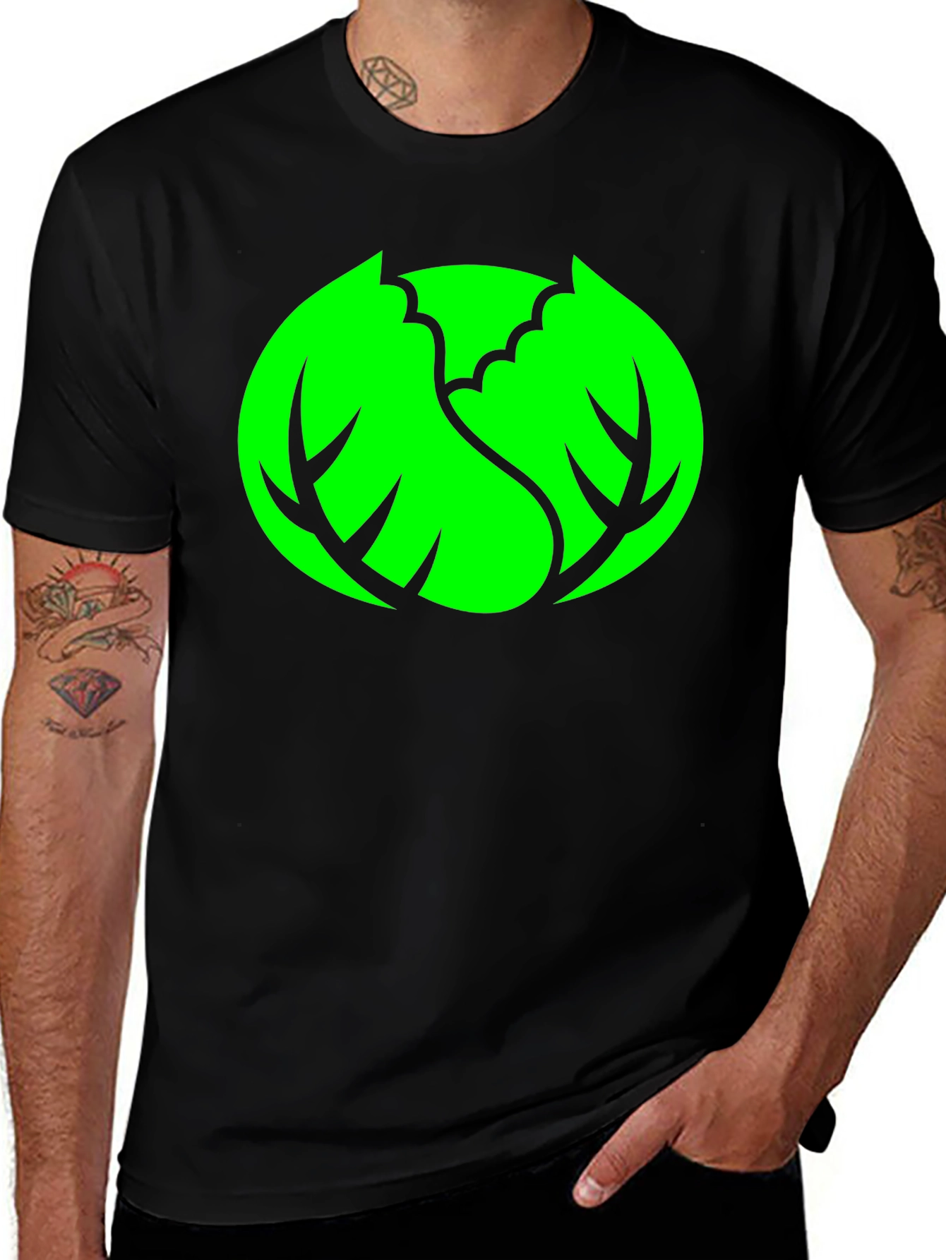 Variant 18 of Cool Black T-Shirt with Green Deer Antler Design