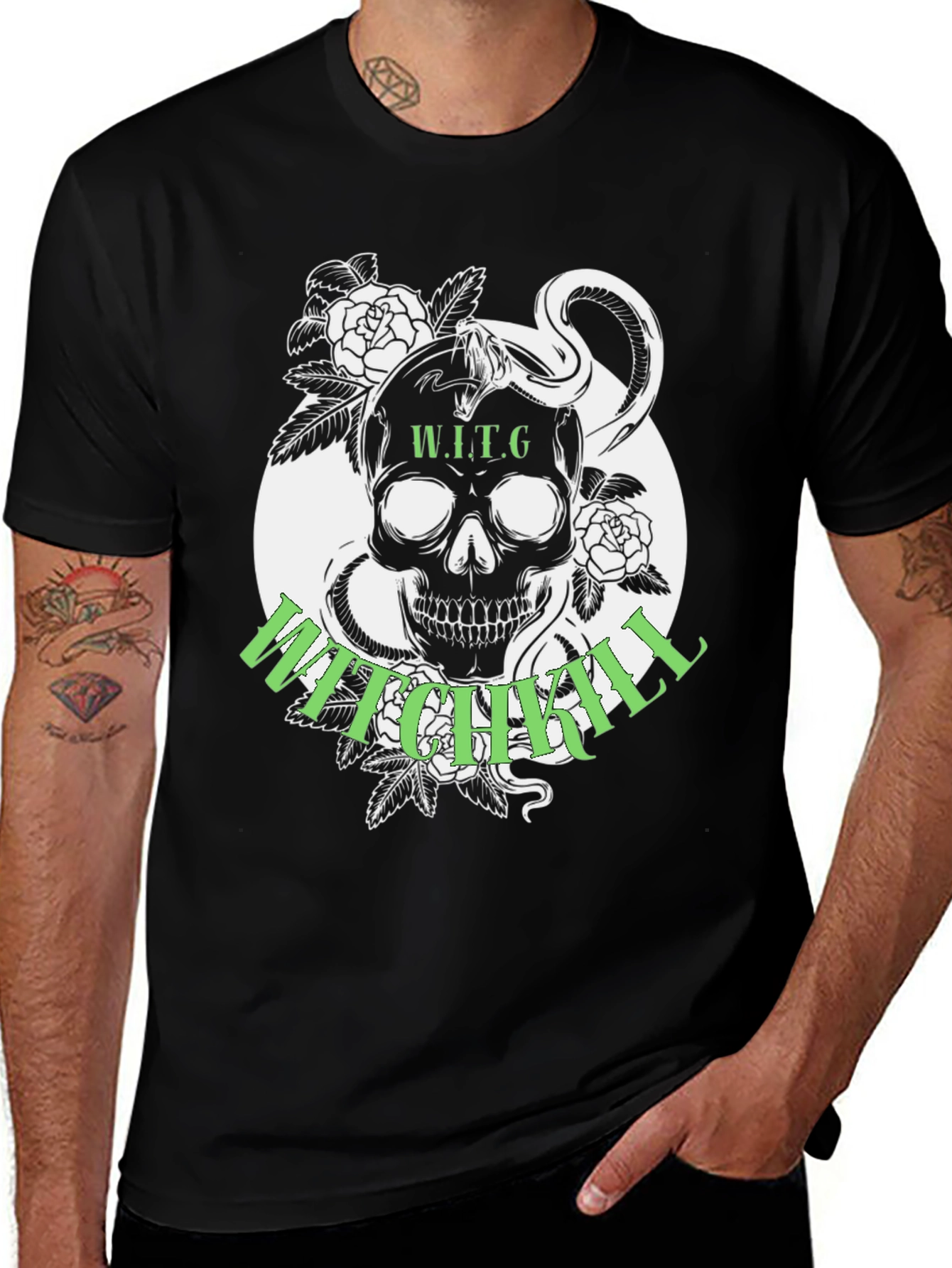 Variant 25 of Witch Hill Skull T-Shirt Snake Roses Tattoo Style Graphic Tee