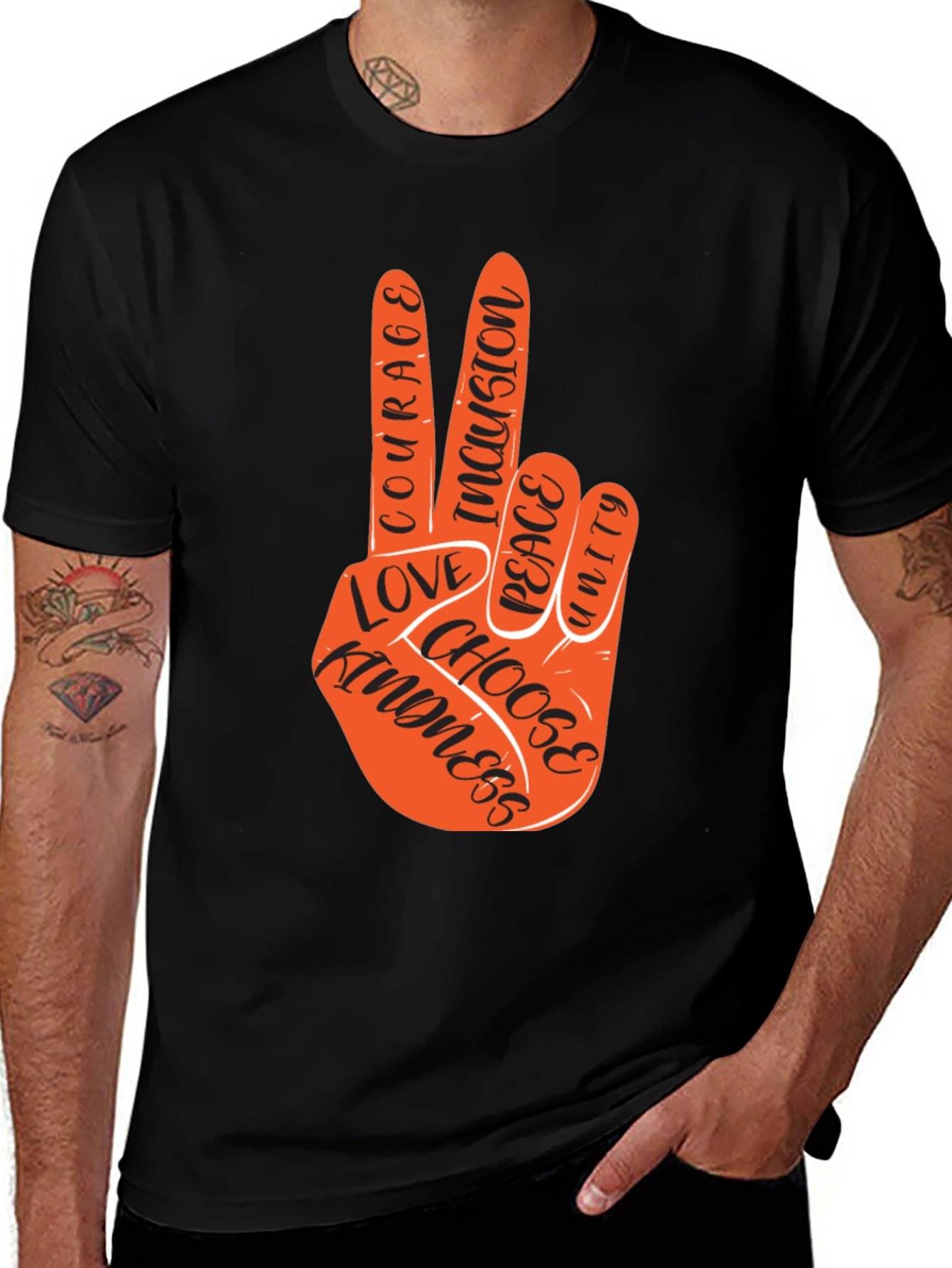 Variant 21 of Peace Hand T-Shirt - Courage Kindness Love Inclusion Unity