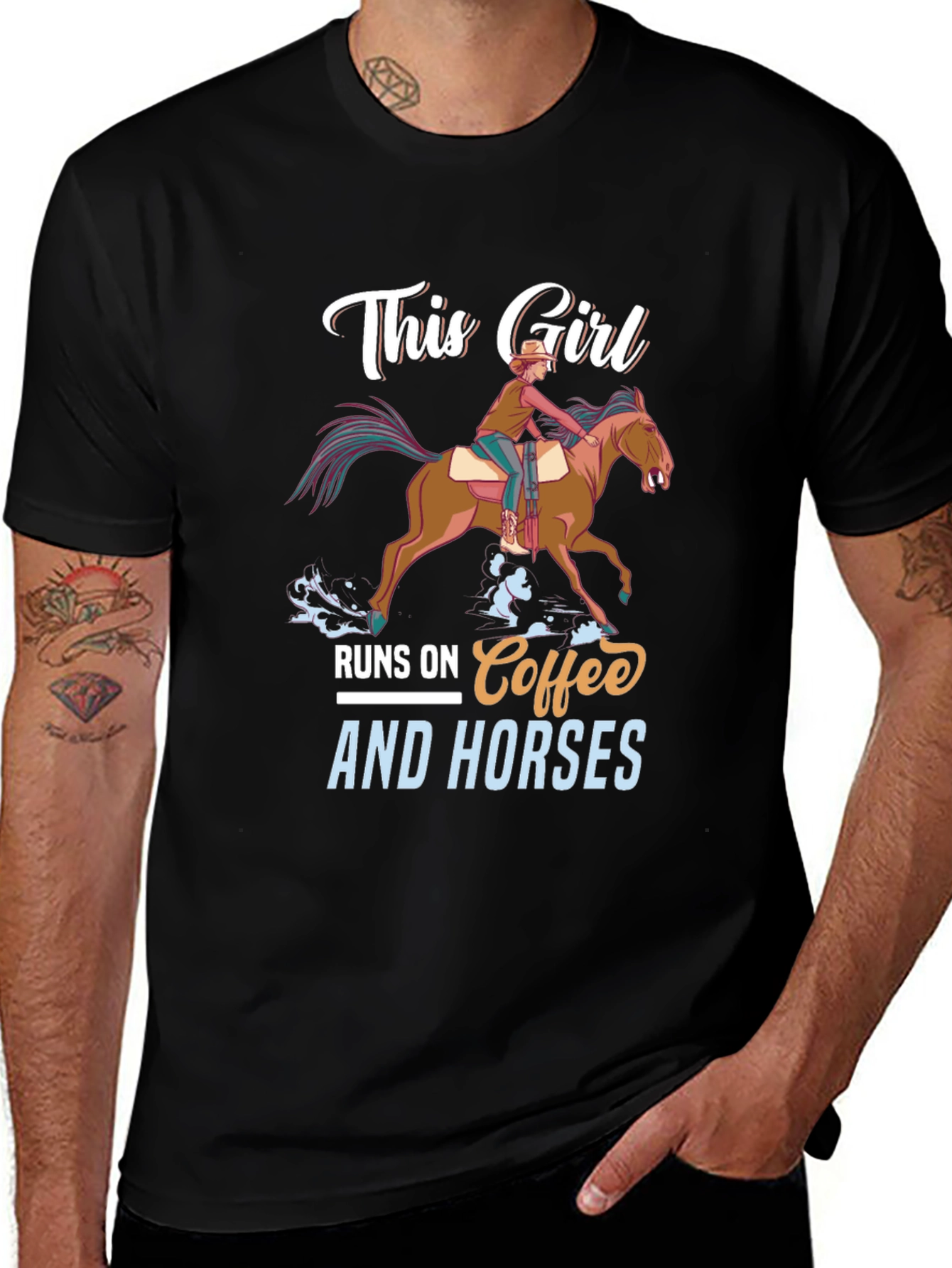 Variant 18 of This Girl Runs On Coffee And Horses Graphic Tee