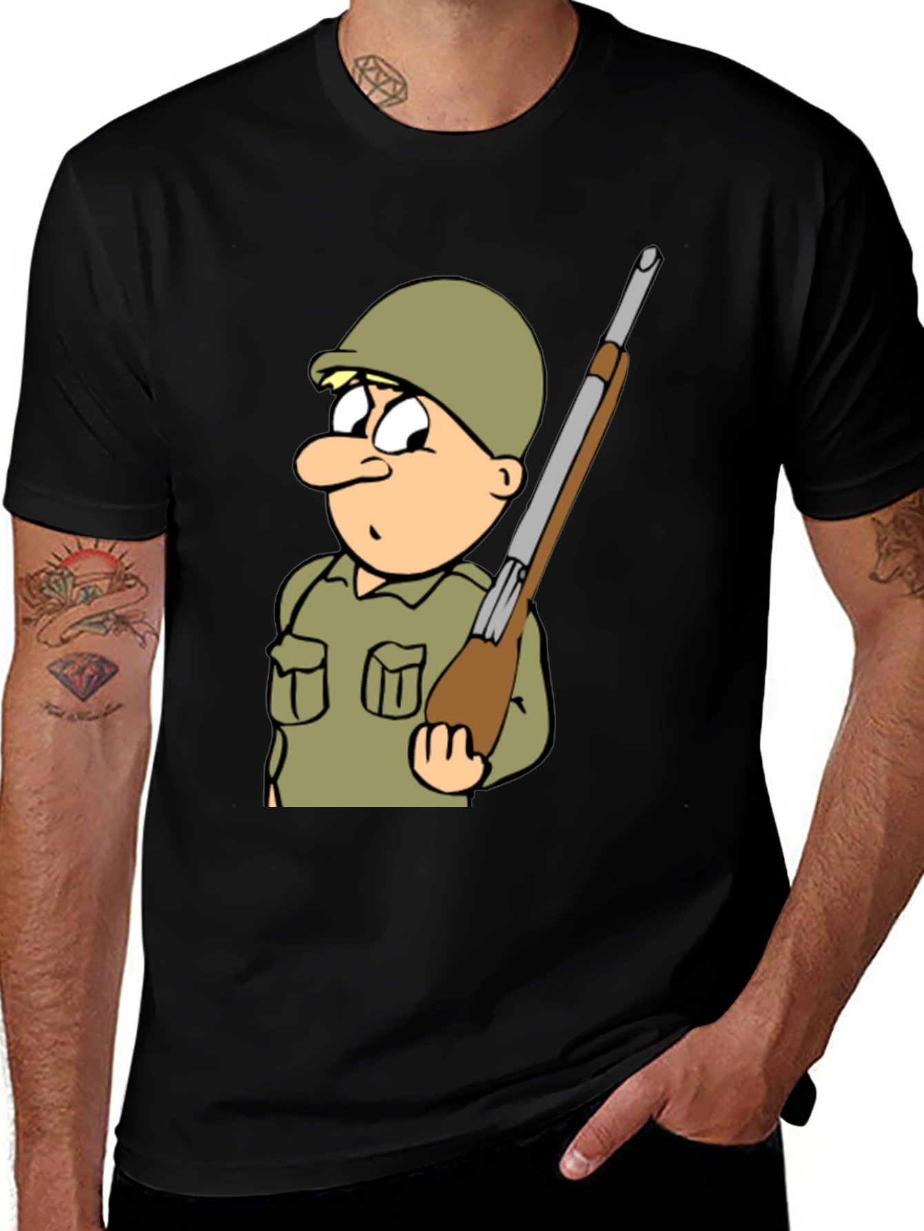 Variant 19 of Cartoon Soldier Graphic Tee - Black