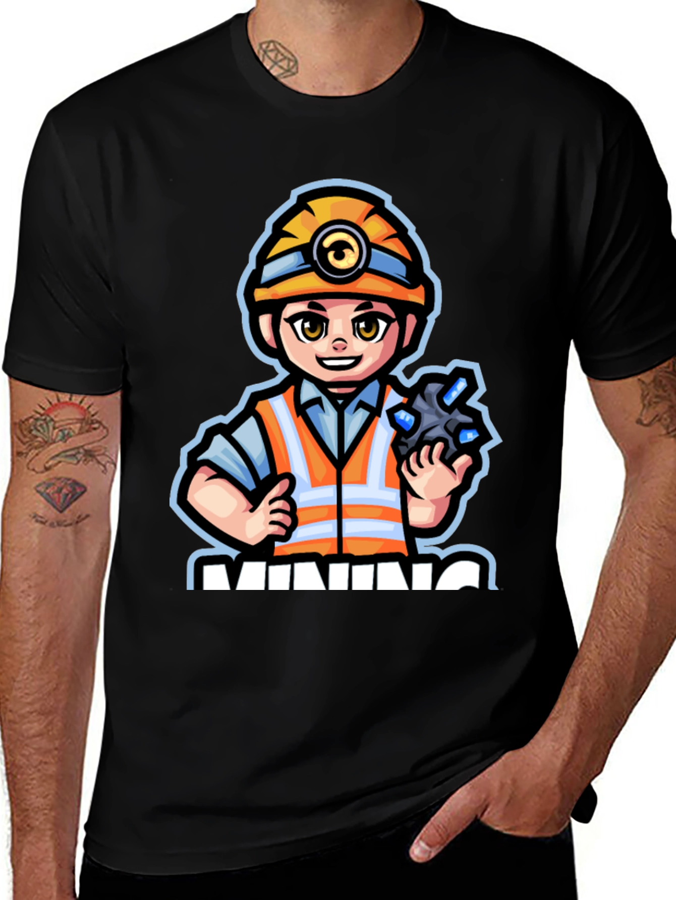 Variant 25 of Cartoon Miner T-Shirt - Black Cotton