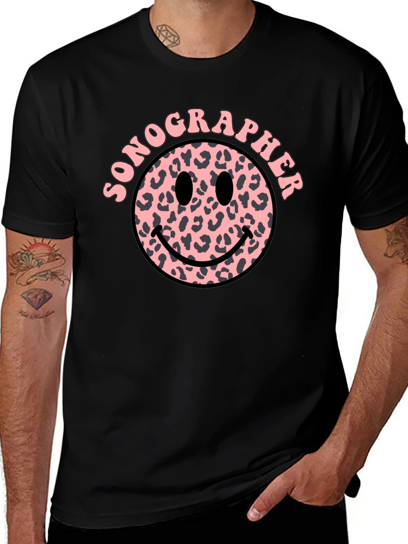 Sonographer Leopard Print Smiley Face T-Shirt
