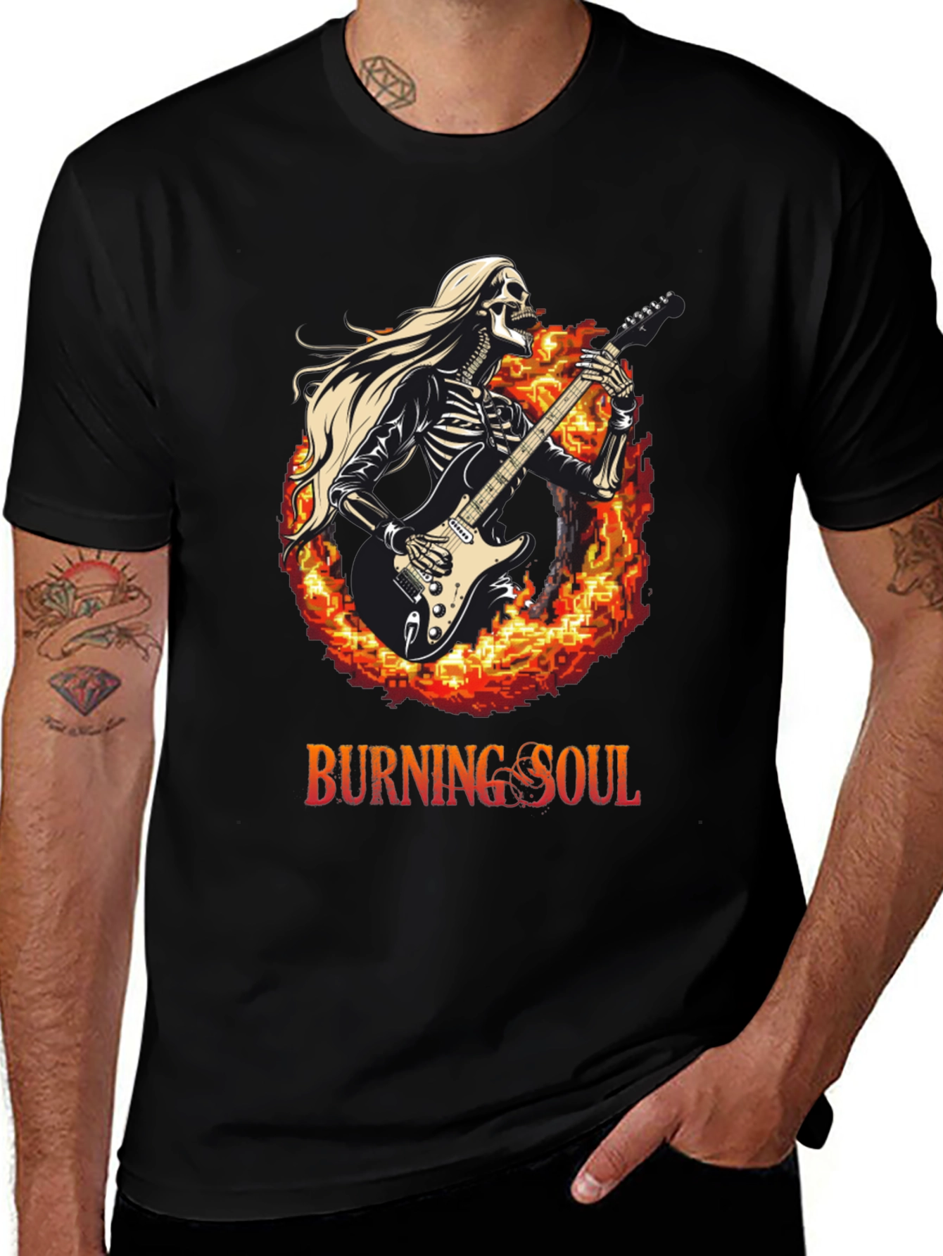 Variant 25 of Burning Soul Skeleton Guitarist Black T-Shirt