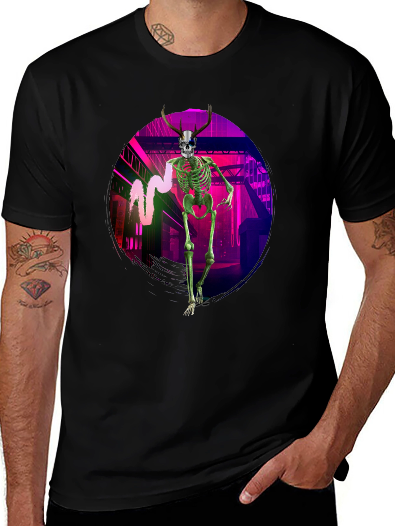 Variant 16 of Neon Skeleton Graphic Tee - Black Crew Neck